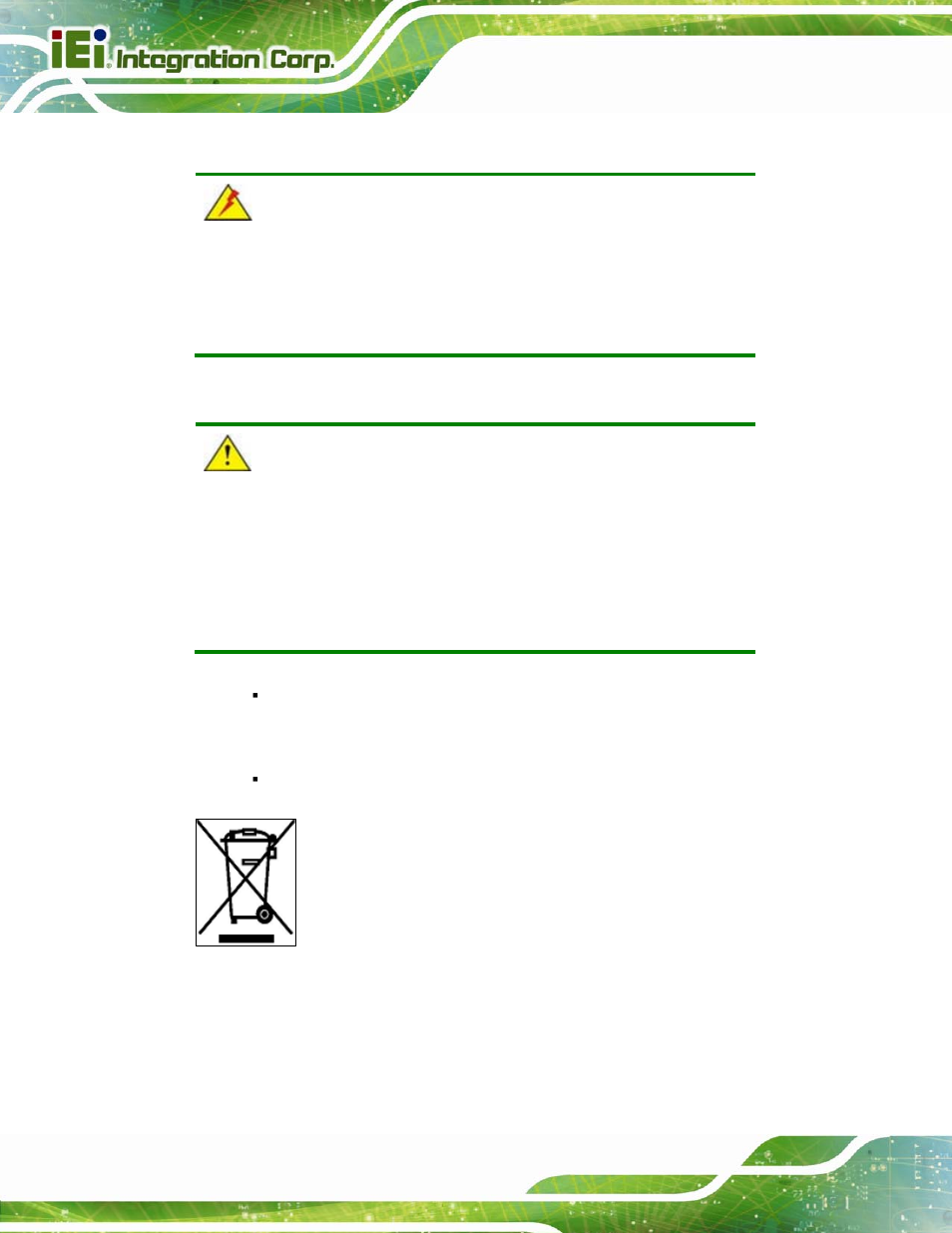 A.1.2 cpu temperature warning, A.1.3 product disposal | IEI Integration AFL2-12A-D525 User Manual | Page 126 / 180