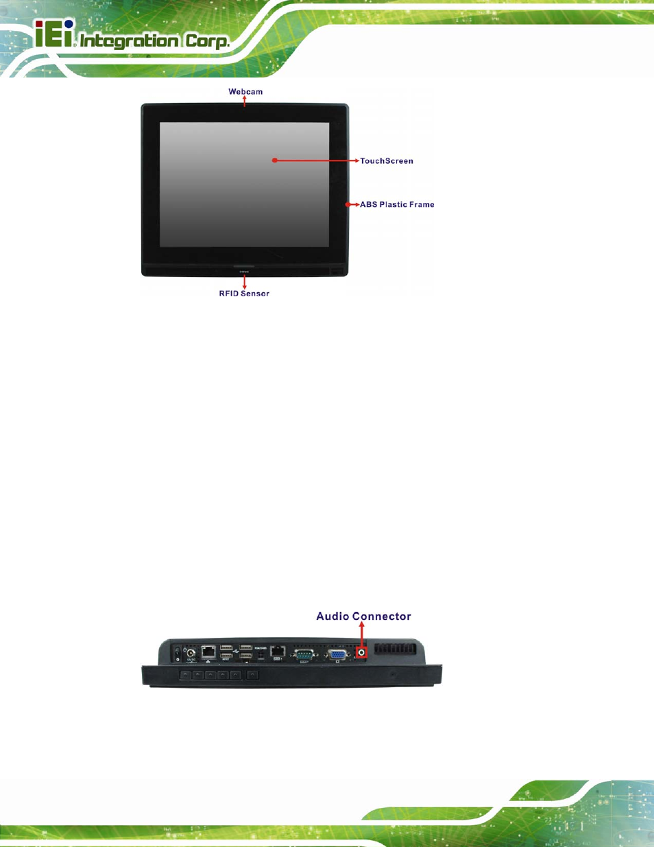 2 touch-screen module, 6 audio, 1 audio codec controller | Udio, Figure 2-6: lcd screen, Figure 2-7: audio jack | IEI Integration AFL2-12A-D525 User Manual | Page 32 / 180