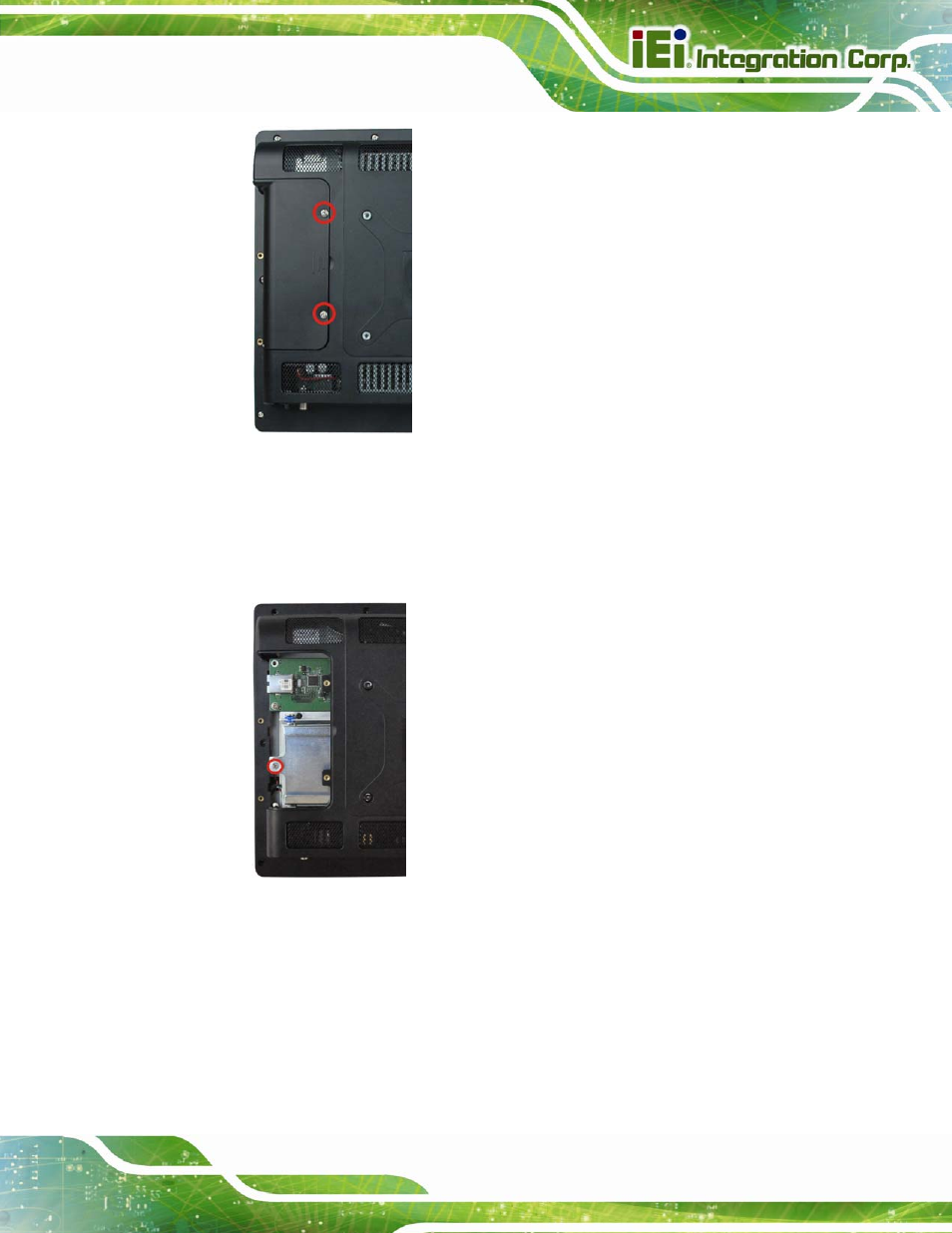 Figure 4-1: hdd cover retention screws, Figure4-2: hdd bracket screw | IEI Integration AFL2-12A-D525 User Manual | Page 43 / 180