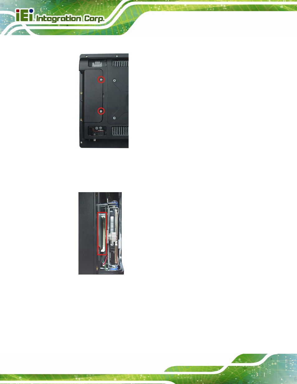 Figure 4-6: hdd cover retention screws, Figure4-7: cf card slot location | IEI Integration AFL2-12A-D525 User Manual | Page 46 / 180