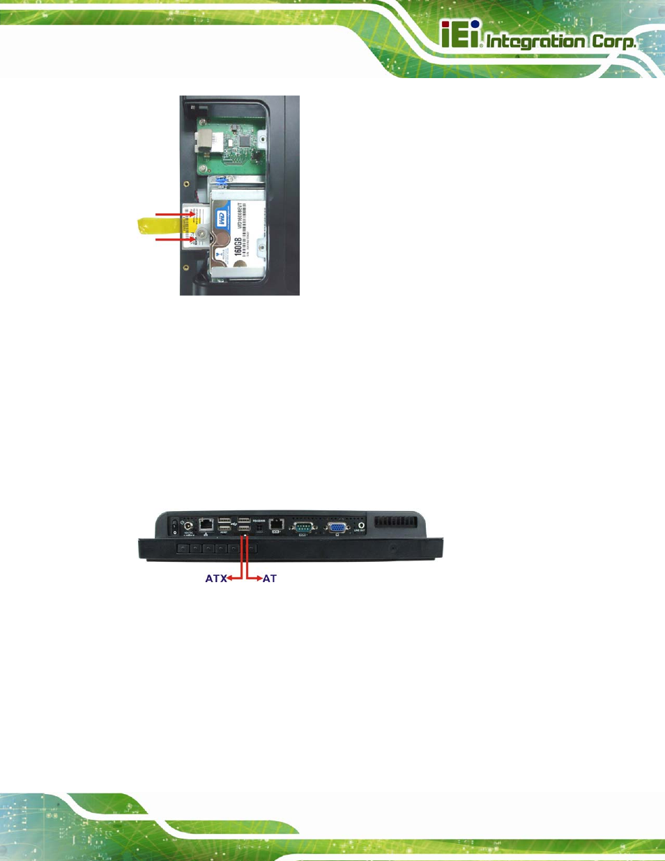 6 at/atx mode selection, 1 at power mode, At/atx | Election, Figure 4-8: inserting the cf card, Figure 4-9: at/atx switch location, Figure | IEI Integration AFL2-12A-D525 User Manual | Page 47 / 180