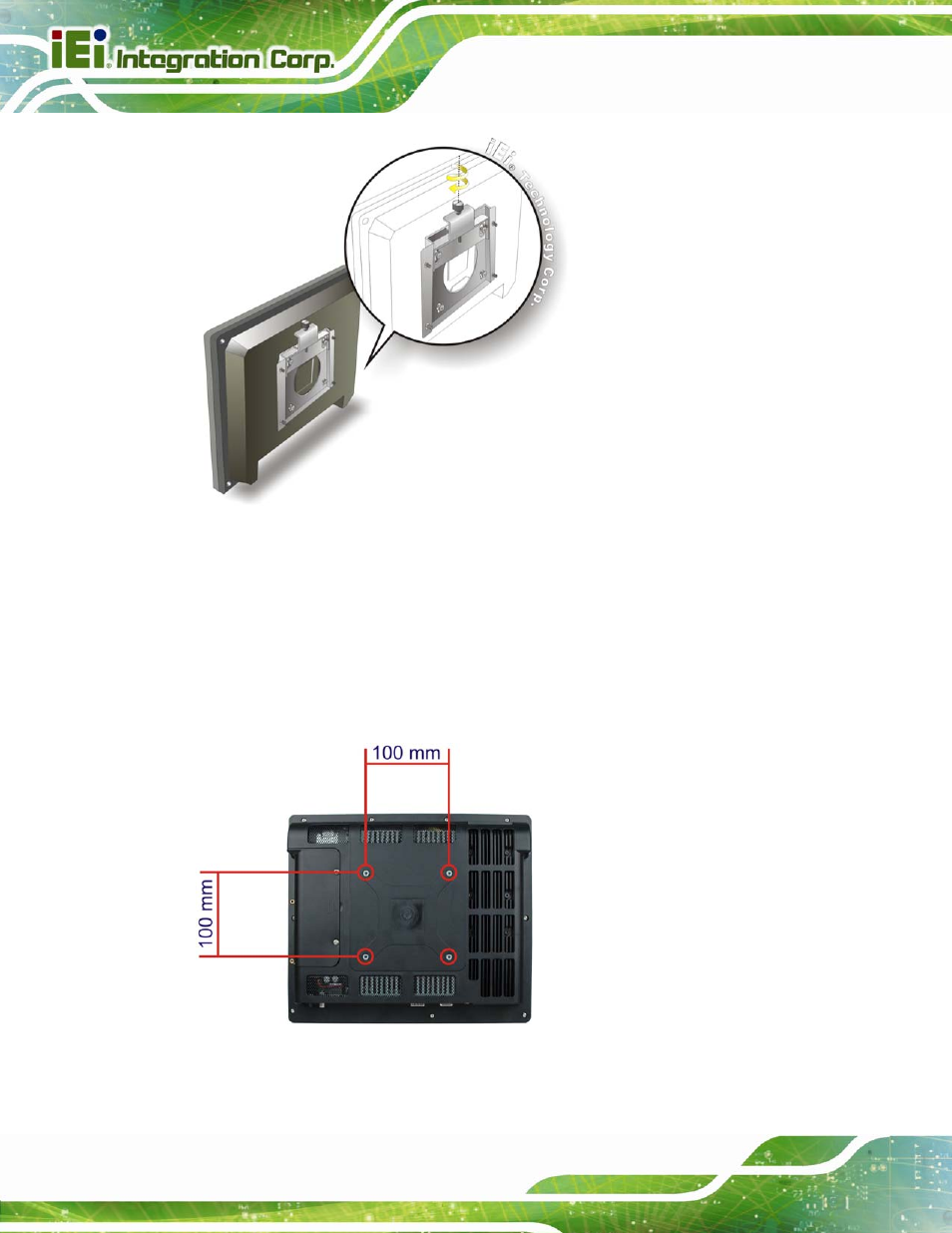 2 stand mounting, Figure 4-12: secure the panel pc, Figure 4-13: mounting screw location | IEI Integration AFL2-12A-D525 User Manual | Page 52 / 180