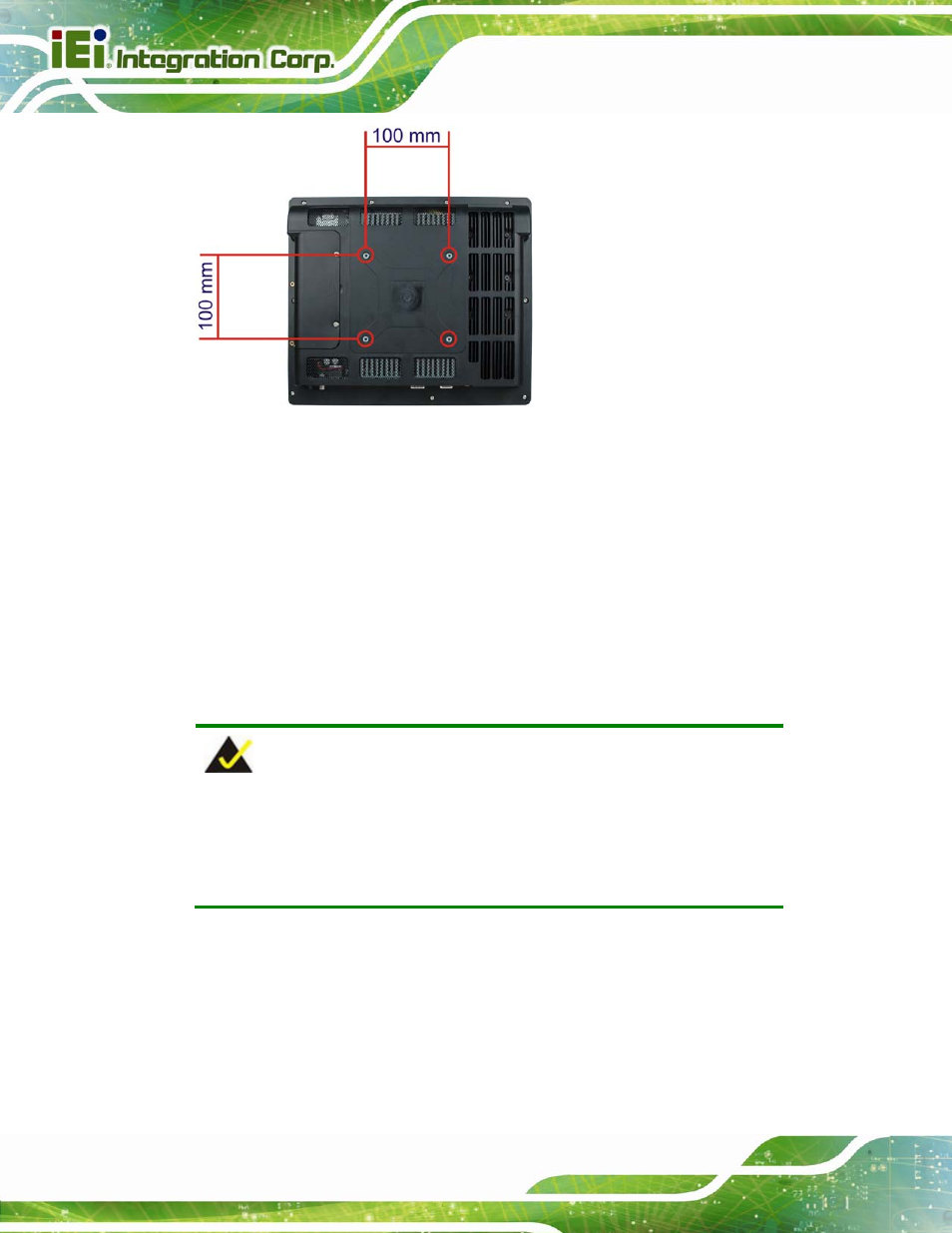 4 cabinet and rack installation, Figure 4-14: arm mounting retention screw holes | IEI Integration AFL2-12A-D525 User Manual | Page 54 / 180