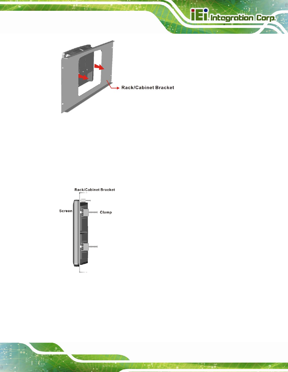 Figure 4-15: the rack/cabinet bracket, Figure 4-16: secure the rack/cabinet bracket | IEI Integration AFL2-12A-D525 User Manual | Page 55 / 180