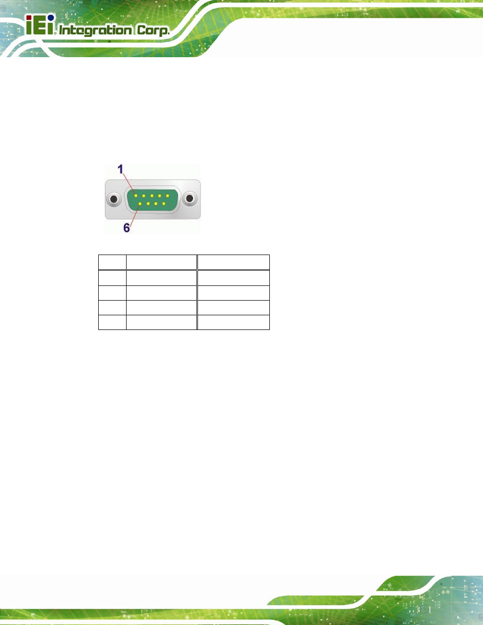 4 usb device connection, Figure 4-25: db-9 connector, Table 4-4: db-9 connector pinouts | IEI Integration AFL2-12A-D525 User Manual | Page 62 / 180