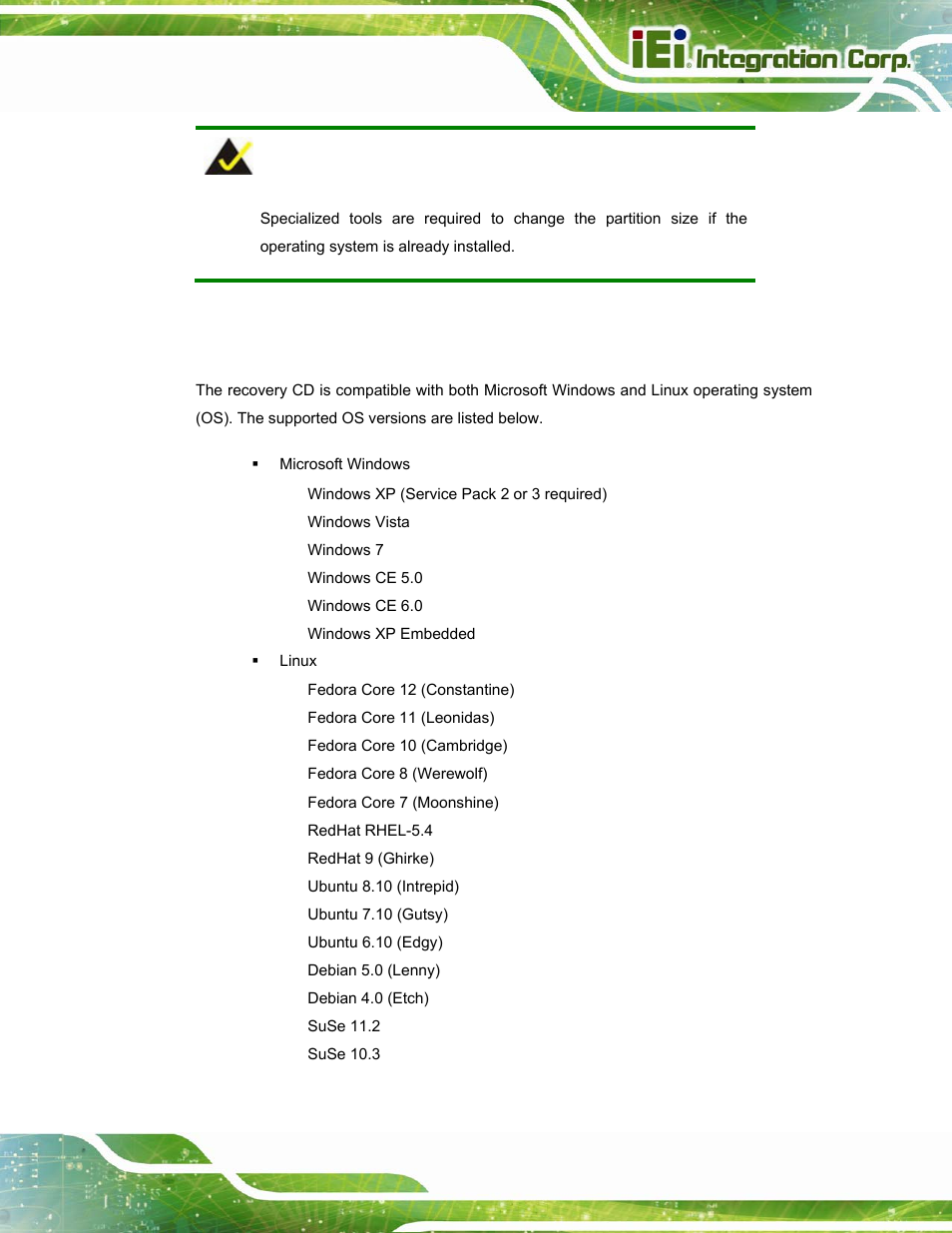 B.1.2 supported operating system | IEI Integration AFL2-W15A-N270 v2.00 User Manual | Page 101 / 141