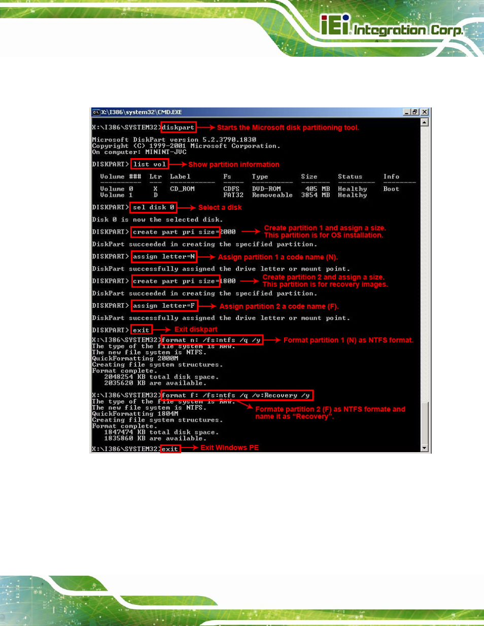 Figure b-5: partition creation commands | IEI Integration AFL2-W15A-N270 v2.00 User Manual | Page 105 / 141