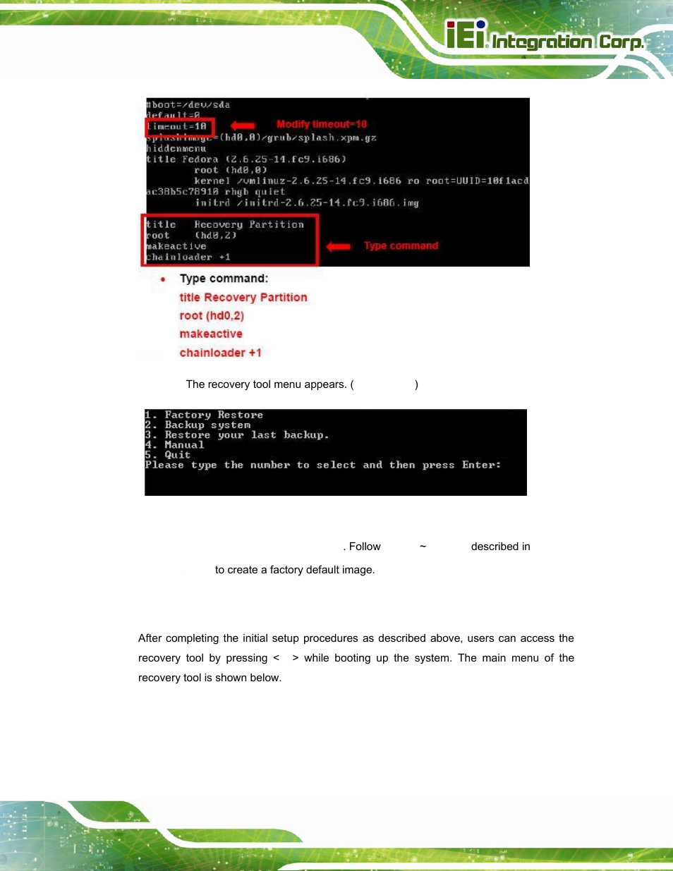 B.4 recovery tool functions, Ecovery, Unctions | Figure b-25: recovery tool menu | IEI Integration AFL2-W15A-N270 v2.00 User Manual | Page 117 / 141