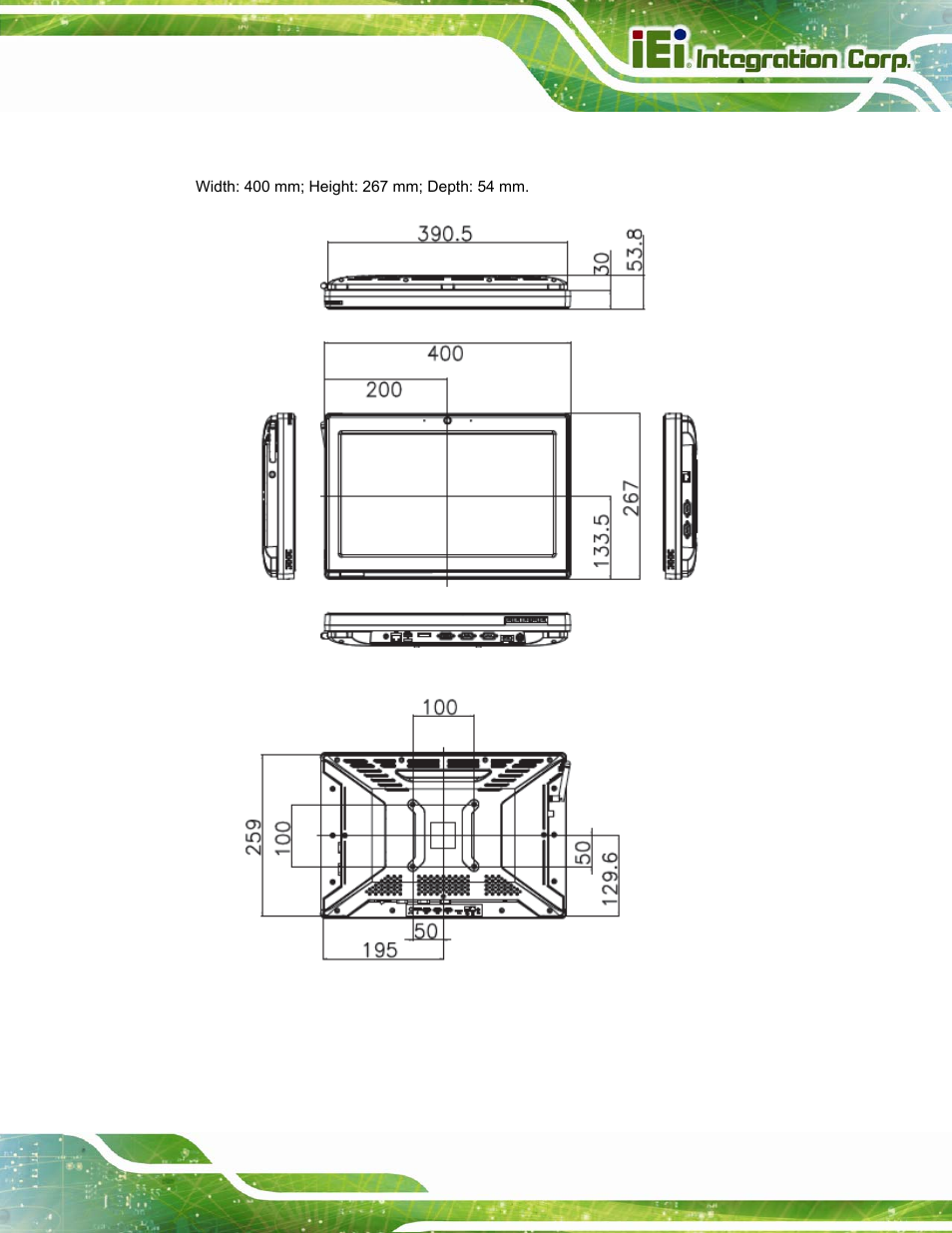 7 dimensions, Imensions, Figure 1-5: dimensions | IEI Integration AFL2-W15A-N270 v2.00 User Manual | Page 21 / 141