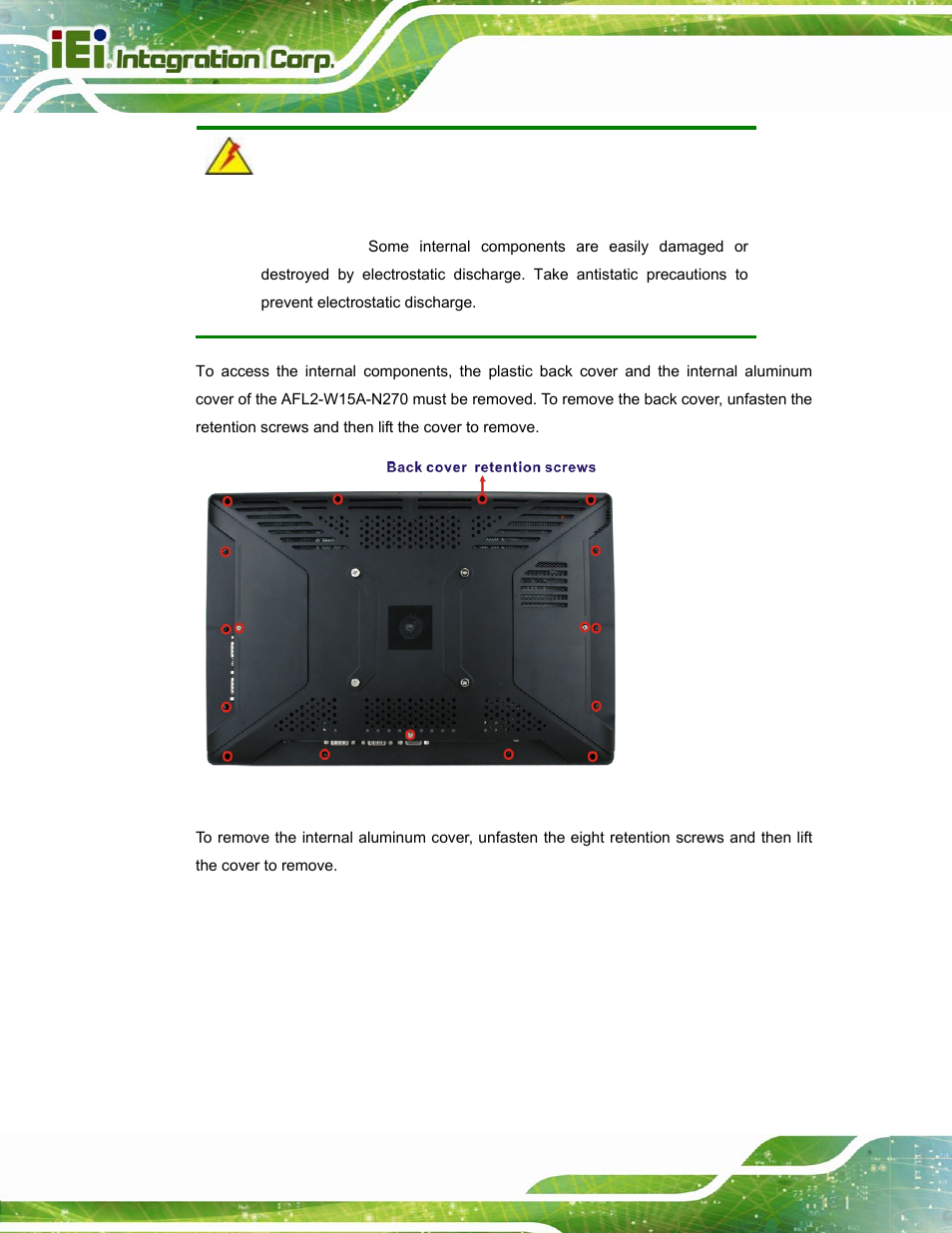Figure 2-8: plastic back cover retention screws | IEI Integration AFL2-W15A-N270 v2.00 User Manual | Page 30 / 141