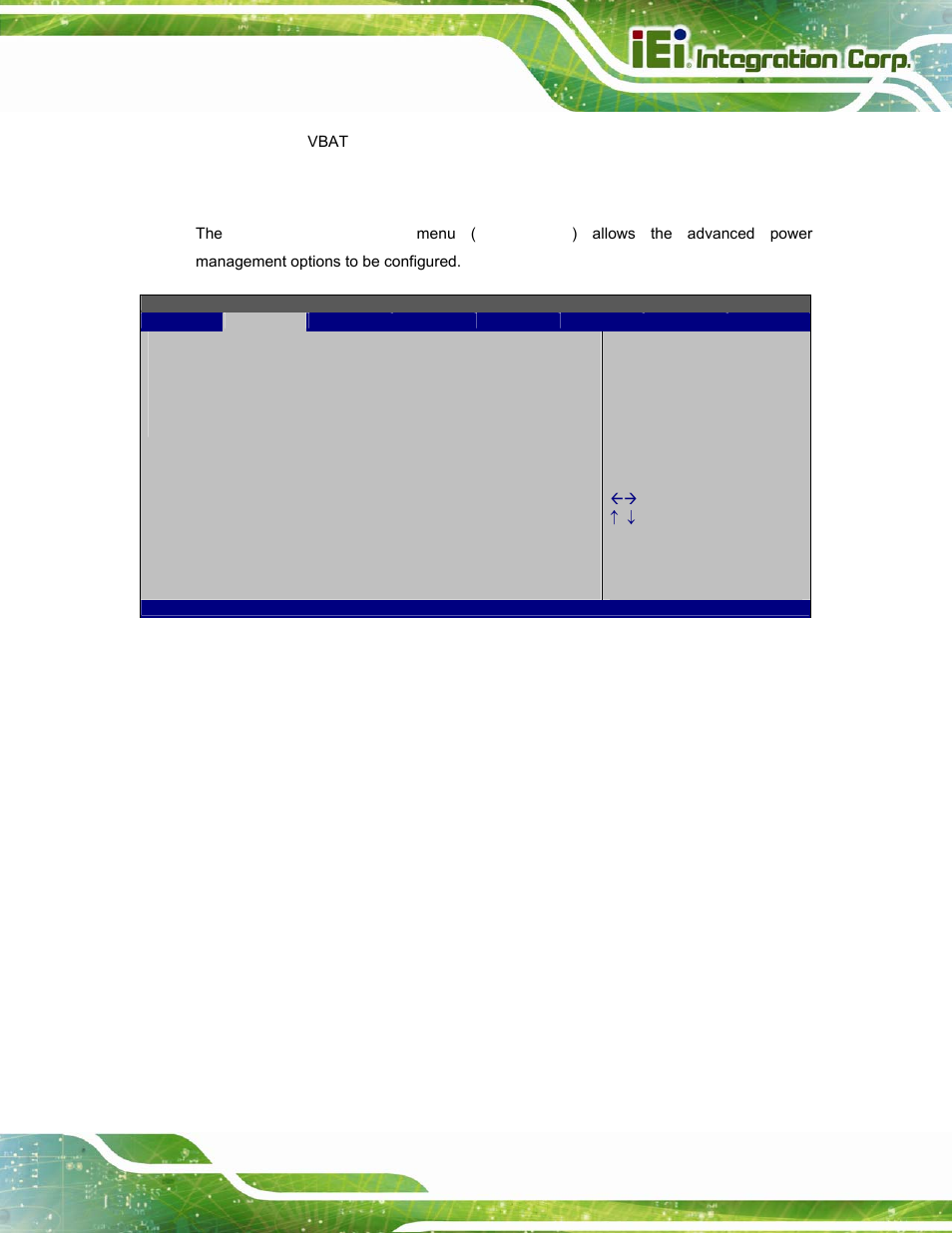5 power configuration, Bios menu 8: power configuration | IEI Integration AFL2-W15A-N270 v2.00 User Manual | Page 67 / 141