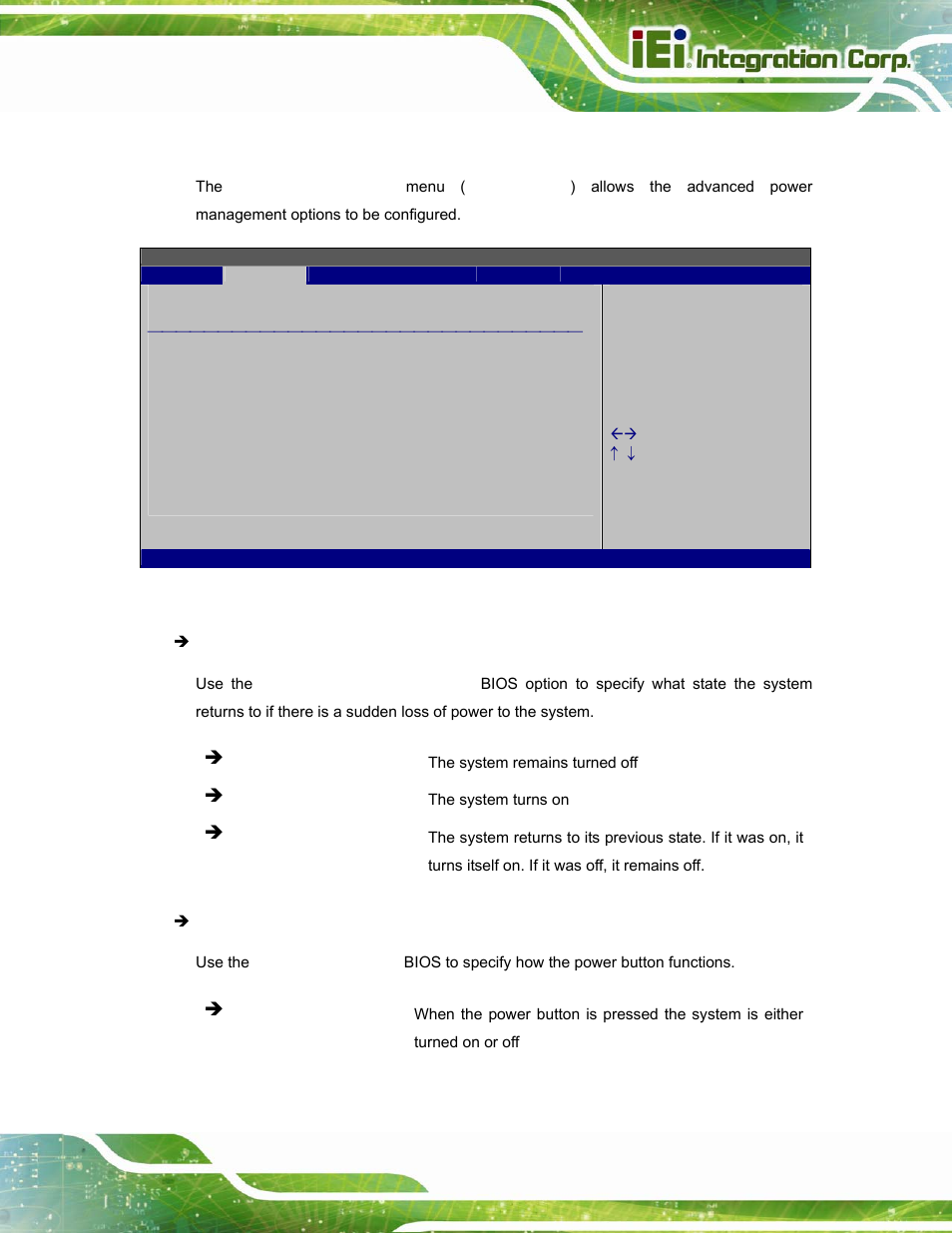 2 apm configuration, Bios menu 10: apm configuration | IEI Integration AFL2-W15A-N270 v2.00 User Manual | Page 69 / 141