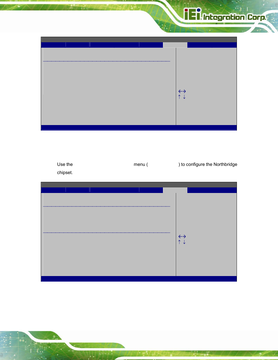 1 north bridge configuration, Bios menu 20: advanced chipset settings, Bios menu 21: north bridge configuration | IEI Integration AFL2-W15A-N270 v2.00 User Manual | Page 85 / 141