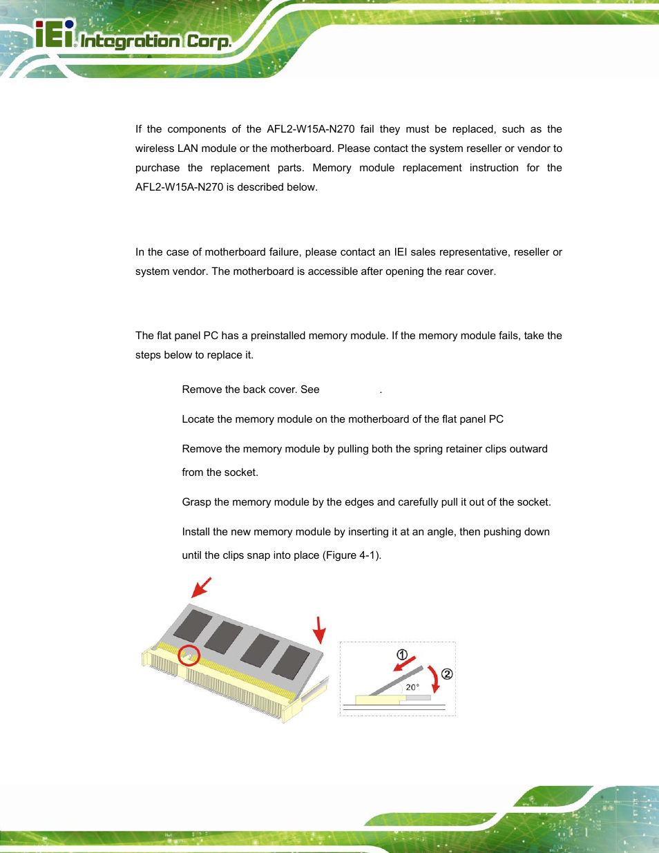 1 system maintenance introduction, 2 motherboard replacement, 3 memory module replacement | Ystem, Aintenance, Ntroduction, Otherboard, Eplacement, Emory, Odule | IEI Integration AFL2-W15A-N270 v2.00 User Manual | Page 92 / 141