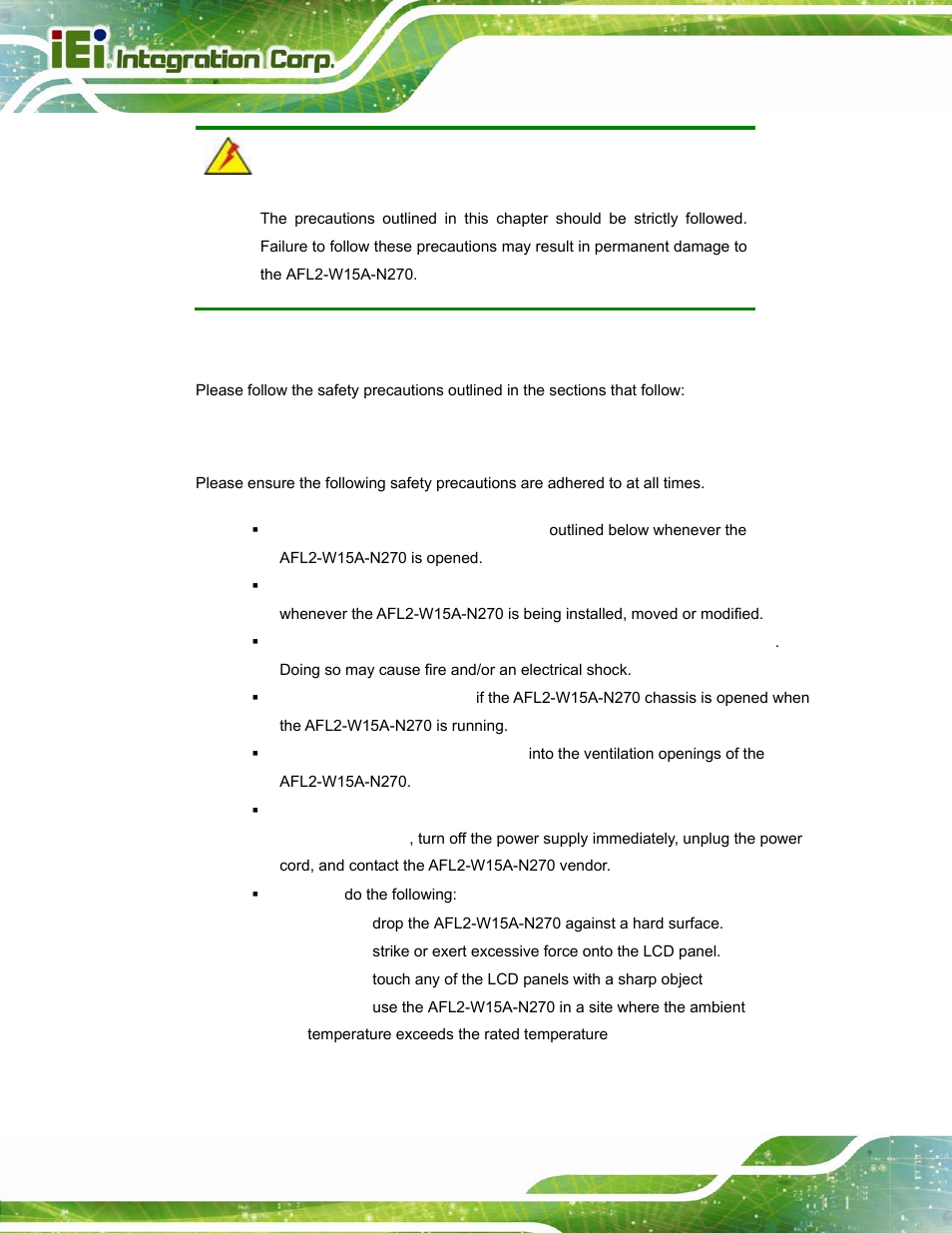 A.1 safety precautions, A.1.1 general safety precautions, Afety | Recautions | IEI Integration AFL2-W15A-N270 v2.00 User Manual | Page 94 / 141