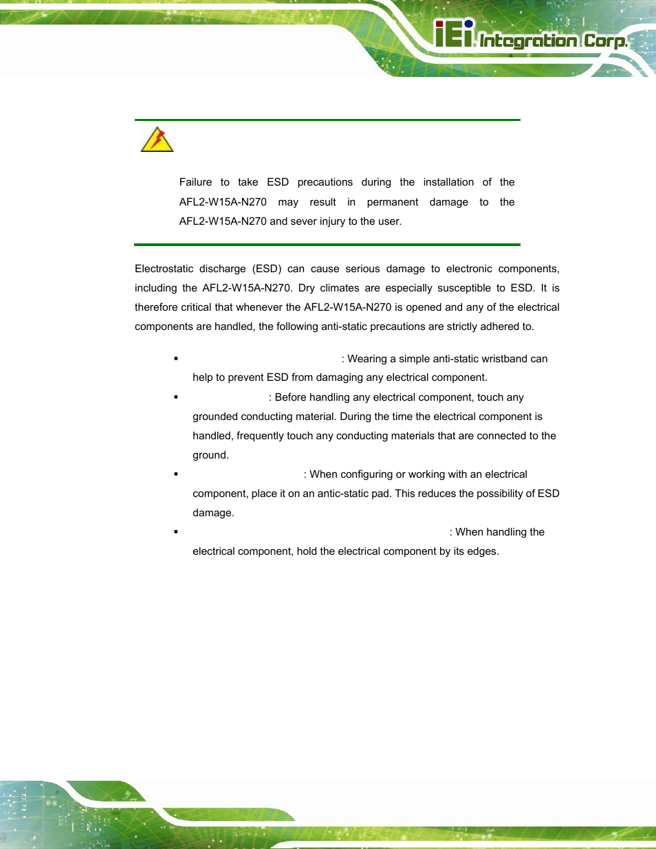A.1.2 anti-static precautions | IEI Integration AFL2-W15A-N270 v2.00 User Manual | Page 95 / 141