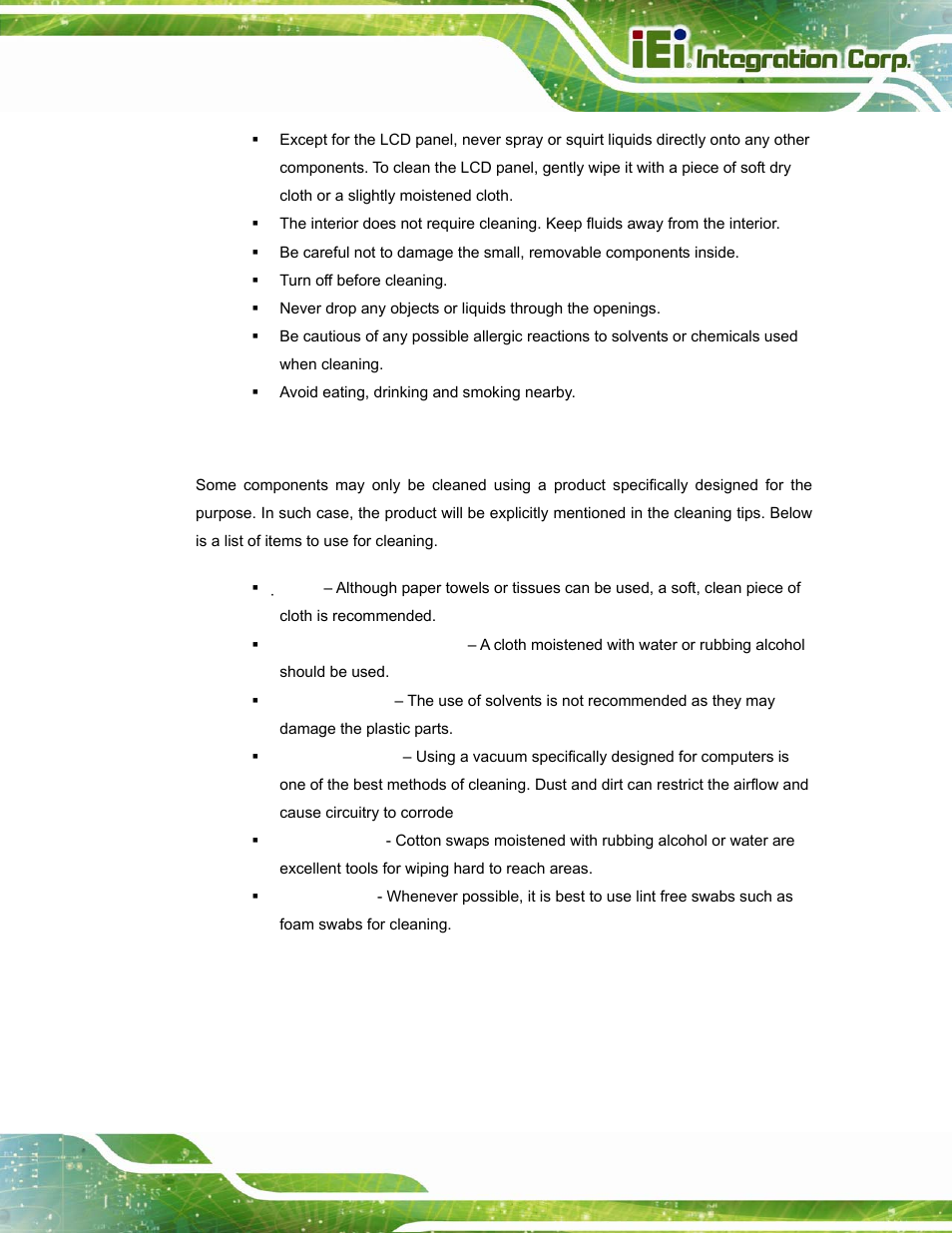 A.2.2 cleaning tools | IEI Integration AFL2-W15A-N270 v2.00 User Manual | Page 97 / 141