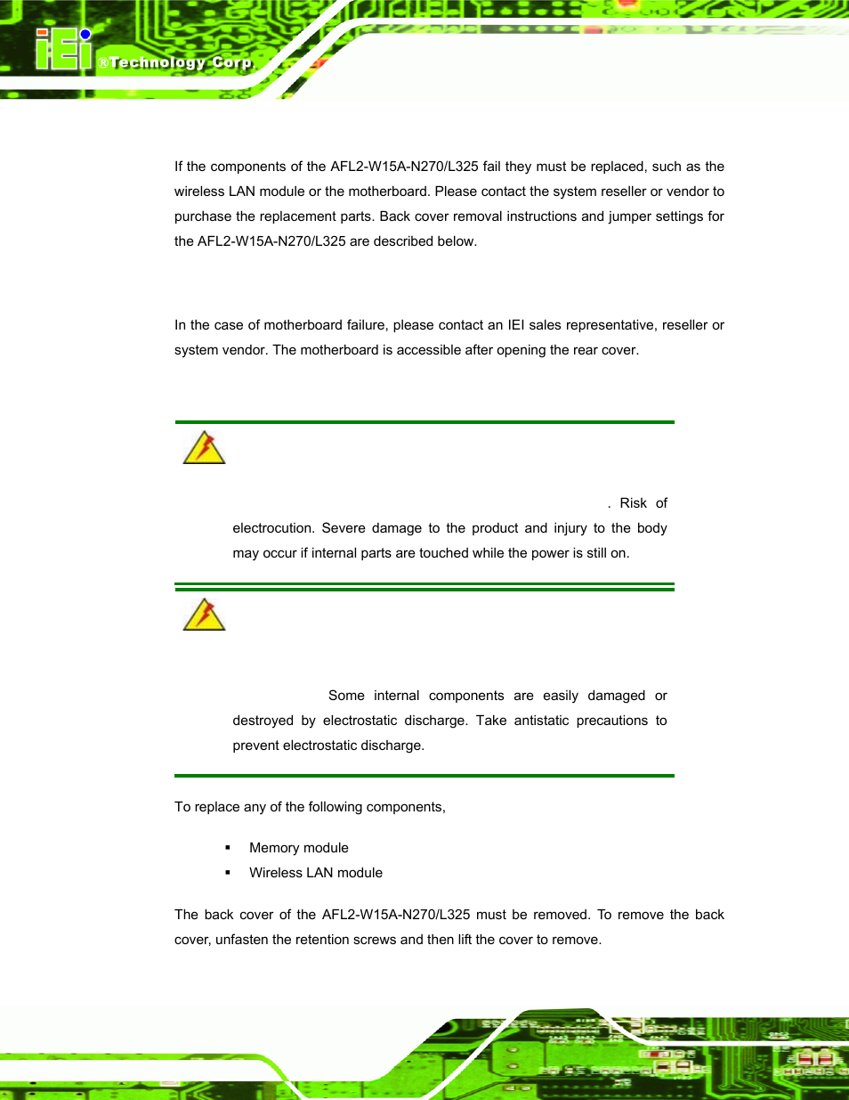 1 system maintenance introduction, 2 motherboard replacement, 3 cover removal | IEI Integration AFL2-W15A-N270_W15A-L325 v1.01 User Manual | Page 110 / 165