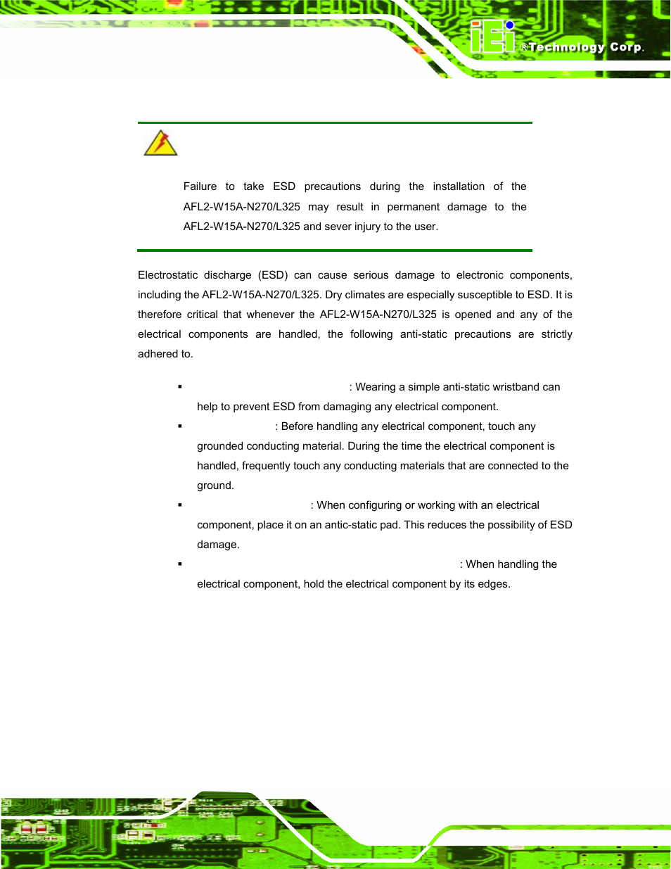 A.1.2 anti-static precautions | IEI Integration AFL2-W15A-N270_W15A-L325 v1.01 User Manual | Page 115 / 165