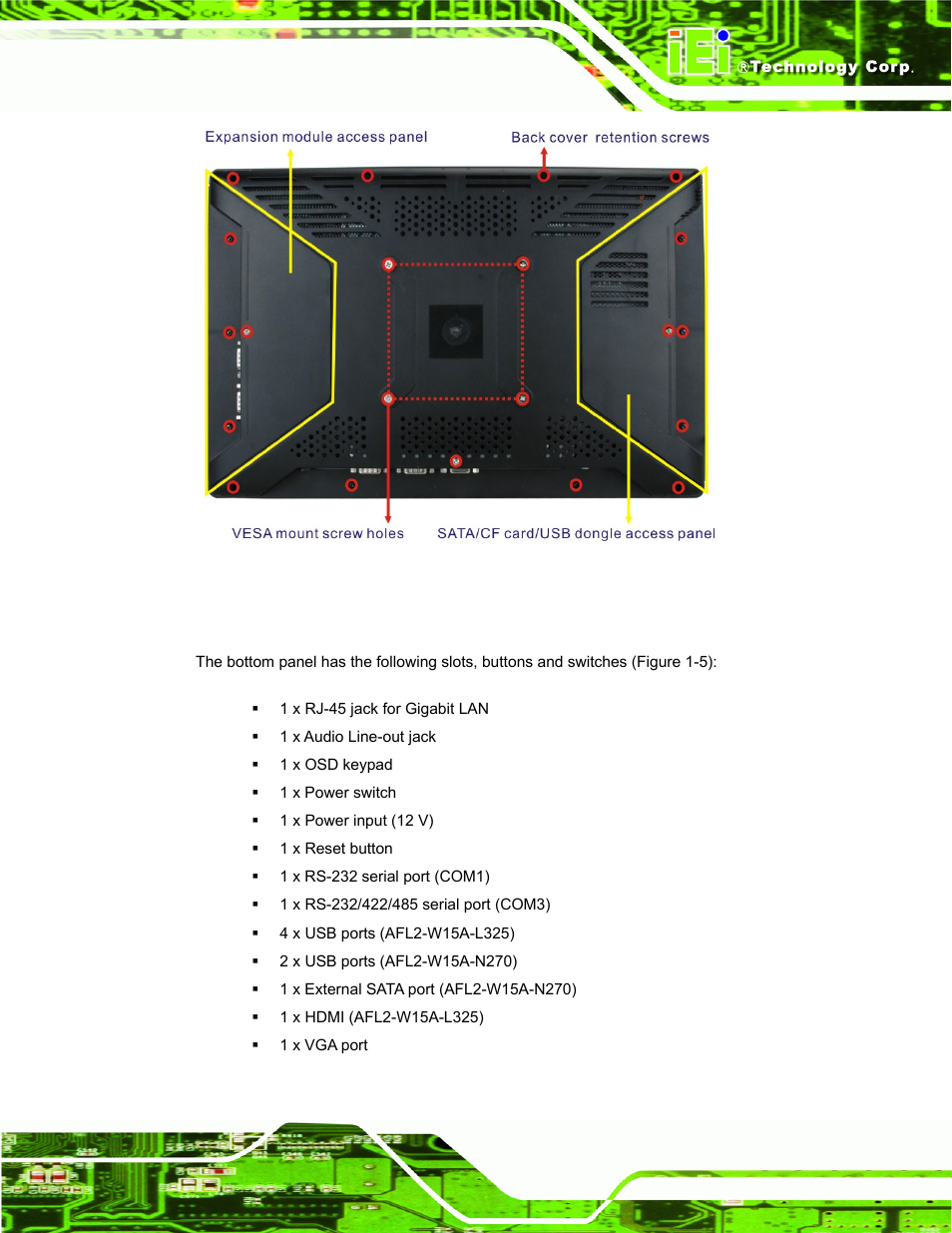 3 bottom panel | IEI Integration AFL2-W15A-N270_W15A-L325 v1.01 User Manual | Page 17 / 165