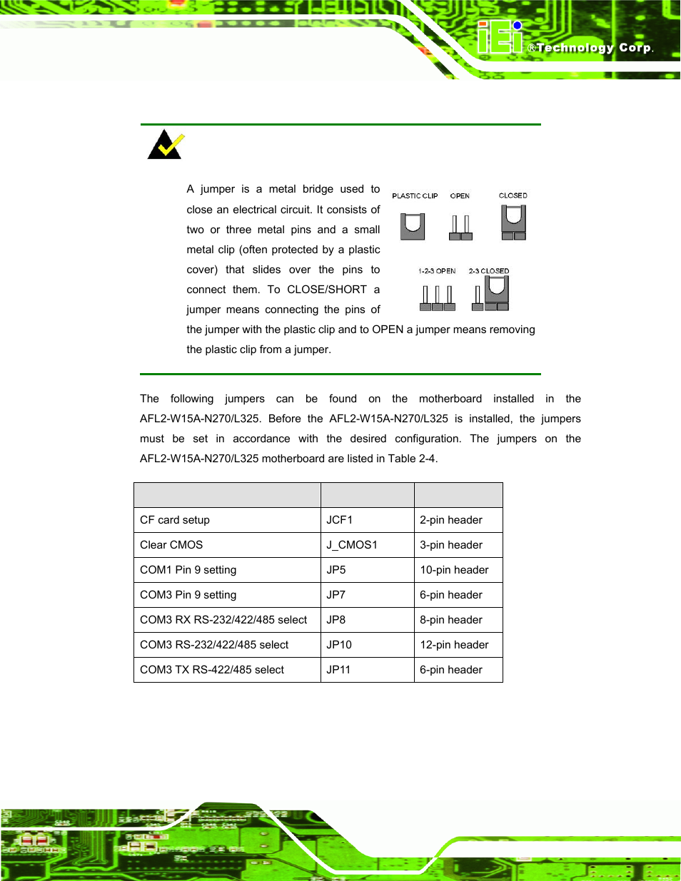 7 jumper settings | IEI Integration AFL2-W15A-N270_W15A-L325 v1.01 User Manual | Page 35 / 165