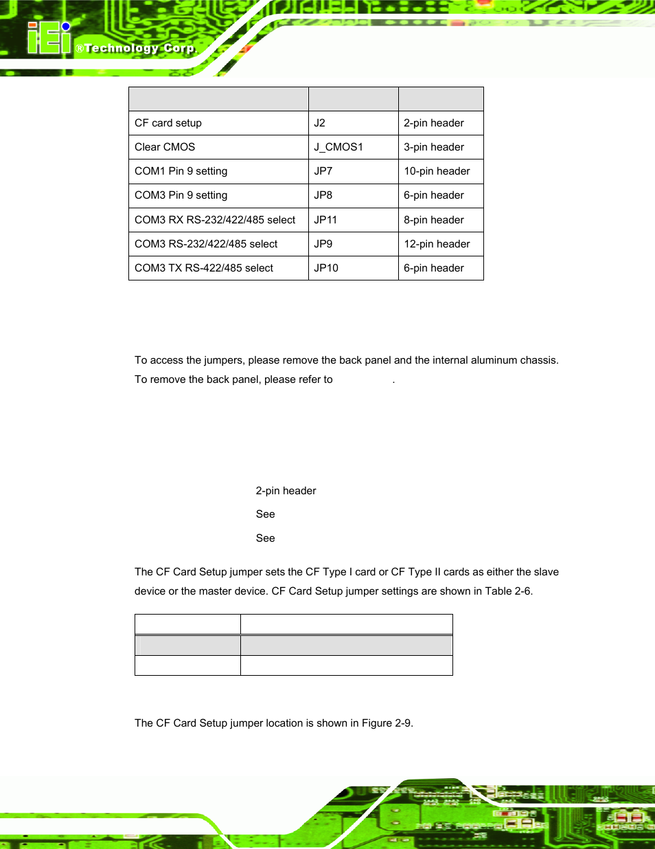1 access the jumpers, 2 cf card setup | IEI Integration AFL2-W15A-N270_W15A-L325 v1.01 User Manual | Page 36 / 165