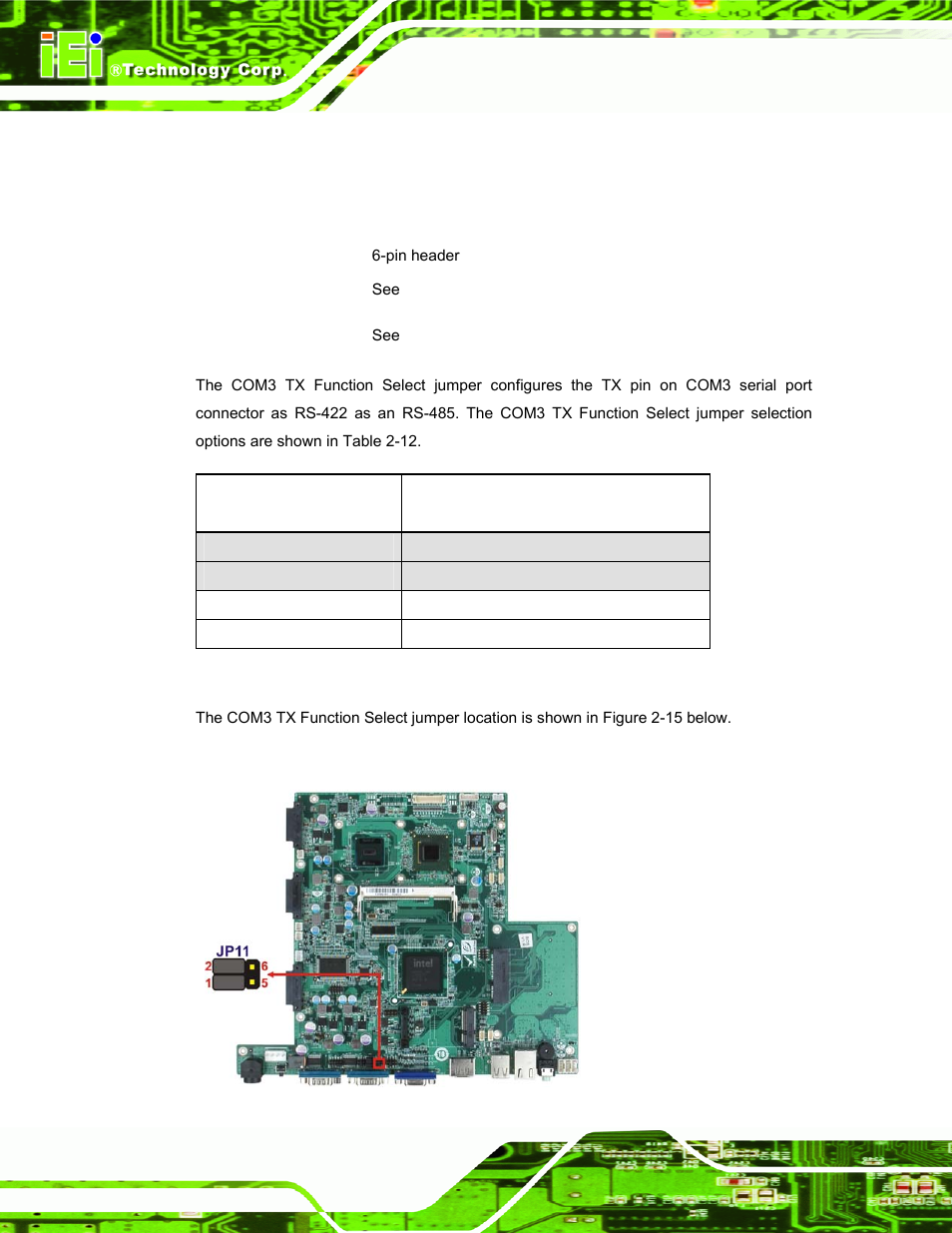 8 com3 tx function select jumper | IEI Integration AFL2-W15A-N270_W15A-L325 v1.01 User Manual | Page 46 / 165