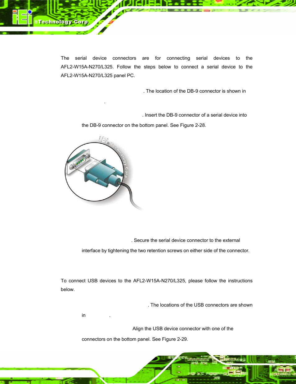 2 serial device connection, 3 usb device connection | IEI Integration AFL2-W15A-N270_W15A-L325 v1.01 User Manual | Page 58 / 165