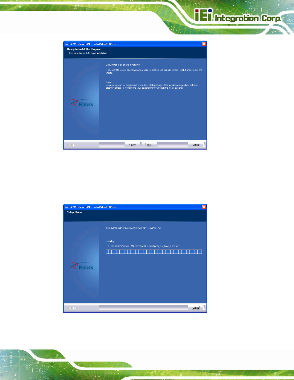 Figure 5-37: ready to install the program, Figure 5-38: setup status | IEI Integration AFL2-W10A-N28 User Manual | Page 115 / 206
