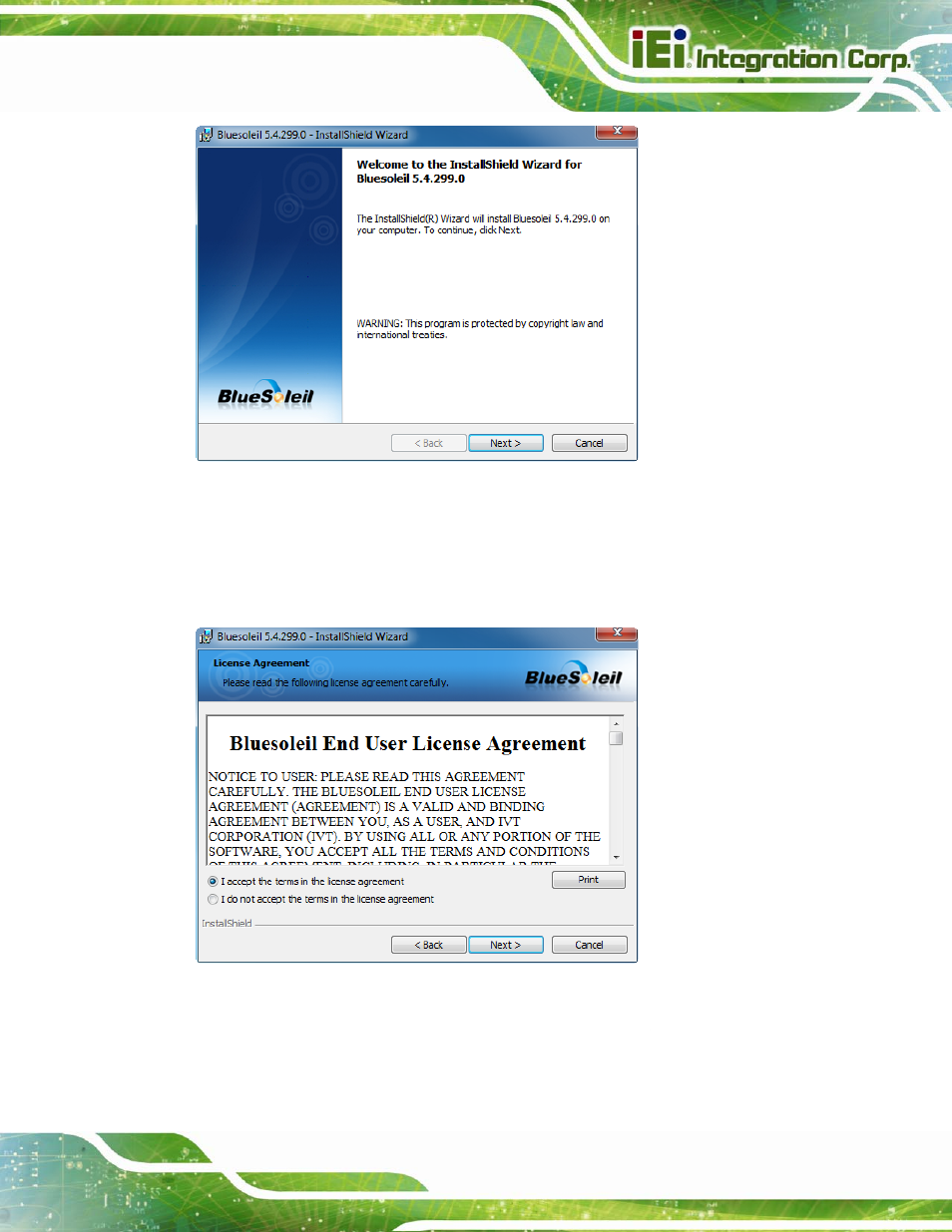 Figure 5-40: welcome screen, Figure 5-41: license agreement | IEI Integration AFL2-W10A-N28 User Manual | Page 117 / 206