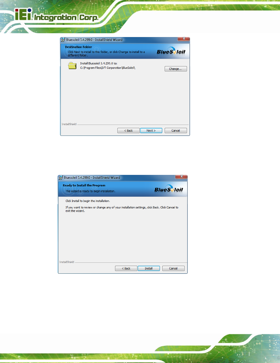 Figure 5-42: bluetooth driver destination folder, Figure 5-43: ready to install the program | IEI Integration AFL2-W10A-N28 User Manual | Page 118 / 206
