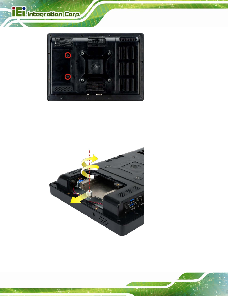 Figure 3-1: hdd cover retention screws, Figure 3-2: hdd bracket removal | IEI Integration AFL2-W10A-N28 User Manual | Page 38 / 206