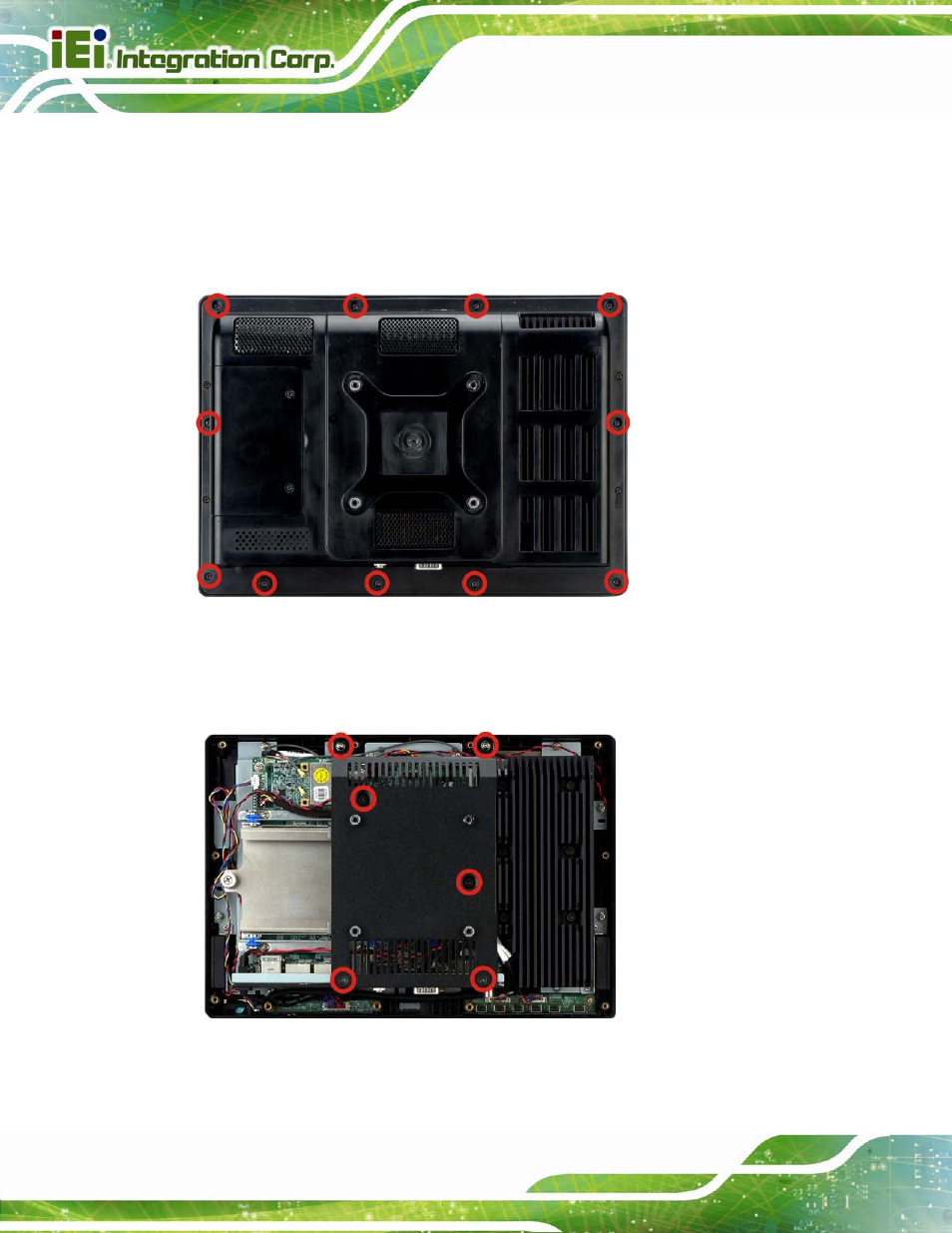 5 rfid reader installation (optional), Rfid, Eader | Nstallation, Ptional, Figure 3-5: back cover retention screws, Figure 3-6: internal cover retention screws | IEI Integration AFL2-W10A-N28 User Manual | Page 40 / 206