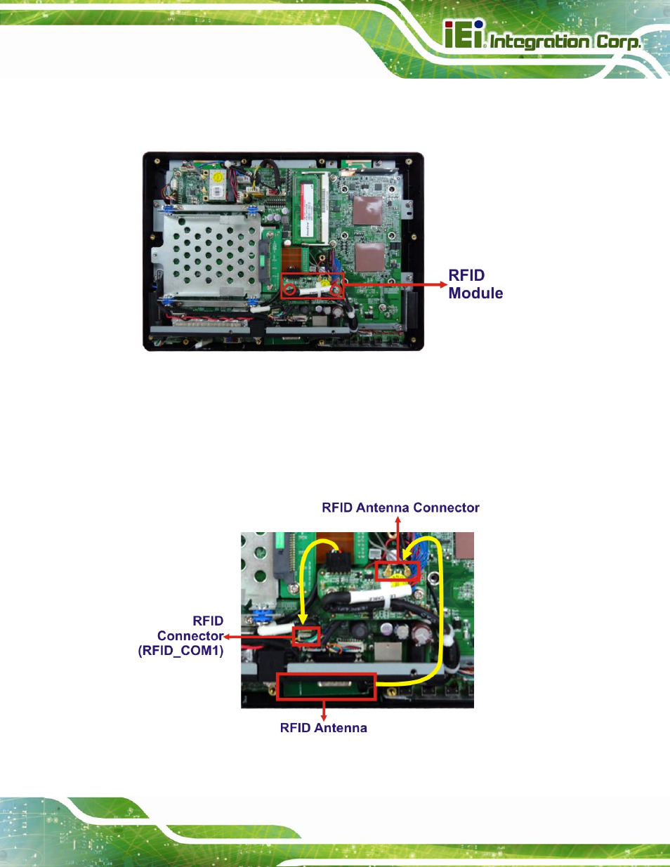 Figure 3-7: rfid reader module installation, Figure 3-8: rfid reader connection | IEI Integration AFL2-W10A-N28 User Manual | Page 41 / 206