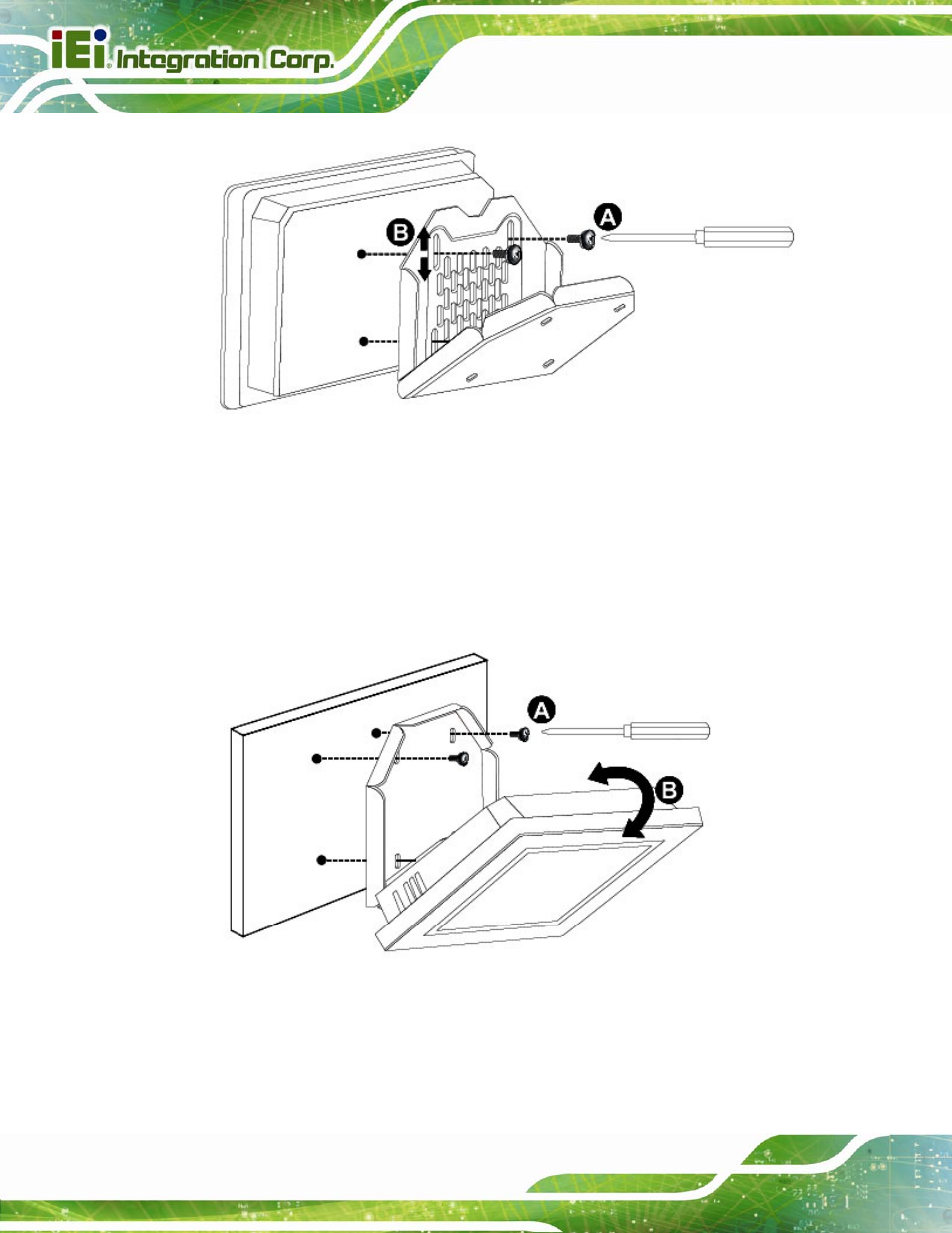 Figure 3-24: secure system to v-stand, Figure 3-25: secure v-stand to mounting area | IEI Integration AFL2-W10A-N28 User Manual | Page 56 / 206