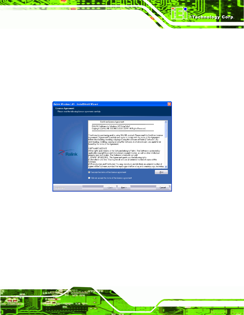 9 wi-fi driver installation, River, Nstallation | Figure 5-34: license agreement | IEI Integration AFL2-10A-N28 User Manual | Page 110 / 203