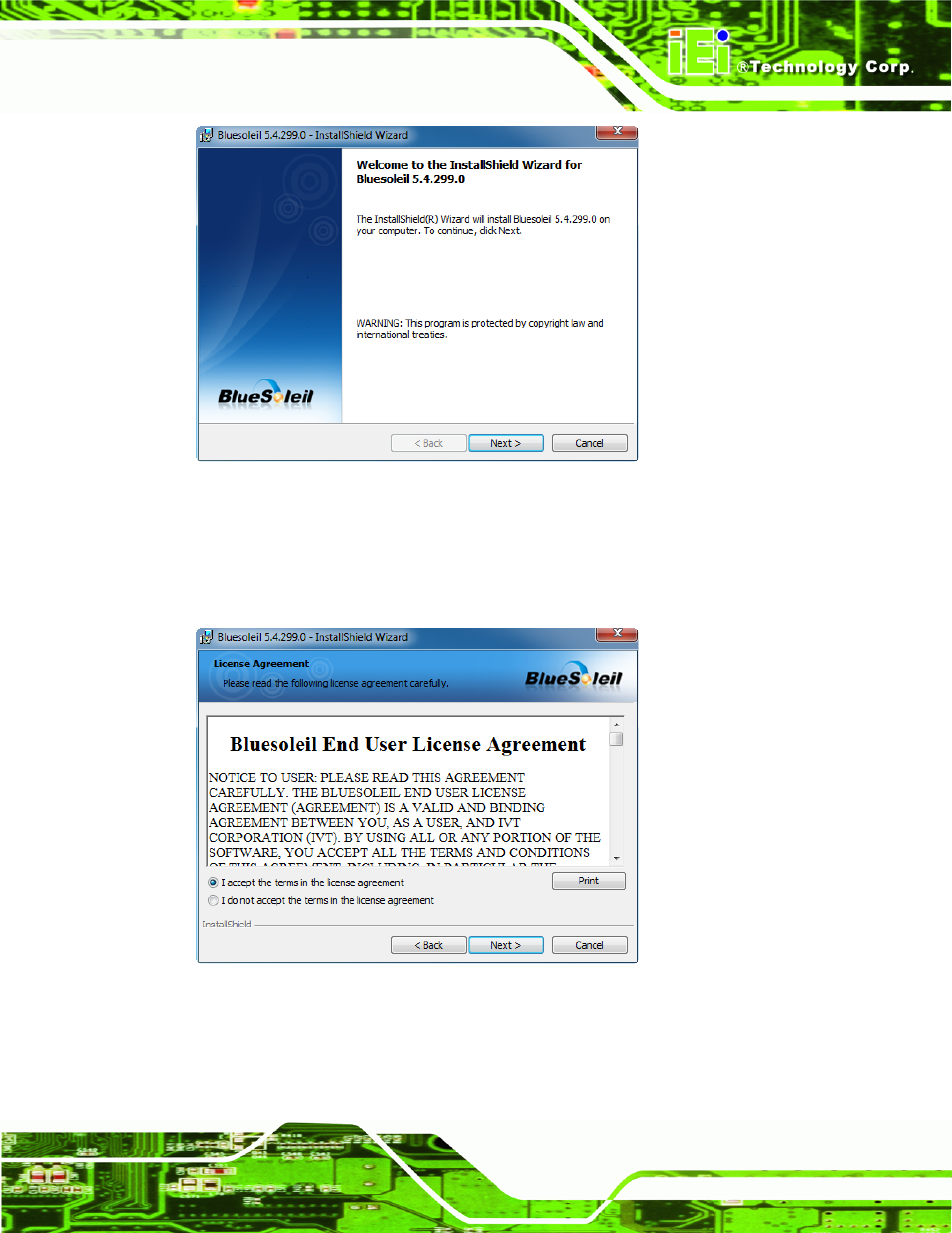 Figure 5-40: welcome screen, Figure 5-41: license agreement | IEI Integration AFL2-10A-N28 User Manual | Page 114 / 203