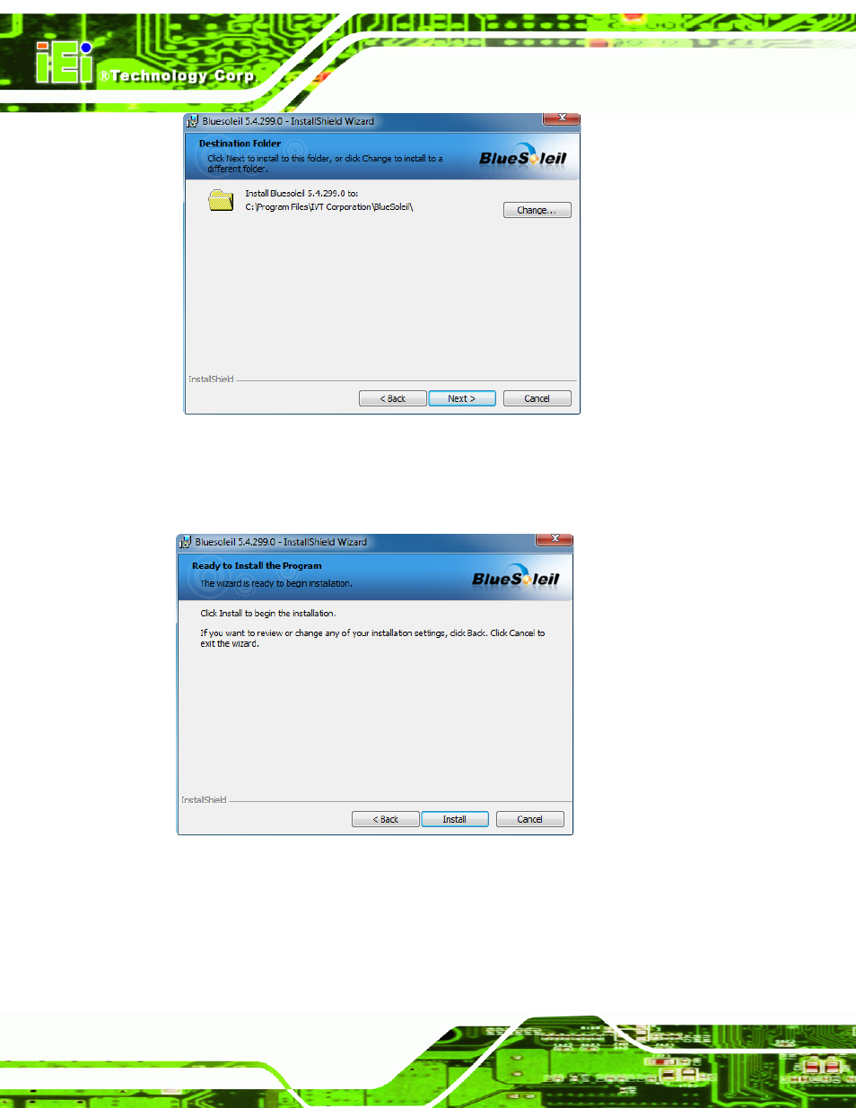 Figure 5-42: bluetooth driver destination folder, Figure 5-43: ready to install the program | IEI Integration AFL2-10A-N28 User Manual | Page 115 / 203