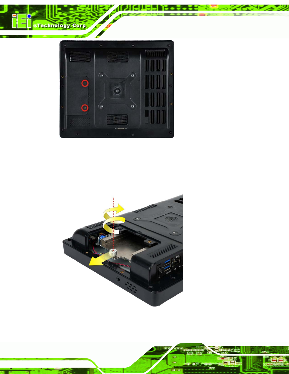 Figure 3-1: hdd cover retention screws, Figure 3-2: hdd bracket removal | IEI Integration AFL2-10A-N28 User Manual | Page 37 / 203