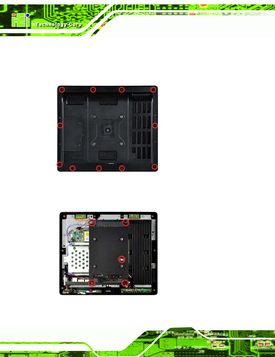 5 rfid reader installation (optional), Rfid, Eader | Nstallation, Ptional, Figure 3-5: back cover retention screws, Figure 3-6: internal cover retention screws | IEI Integration AFL2-10A-N28 User Manual | Page 39 / 203