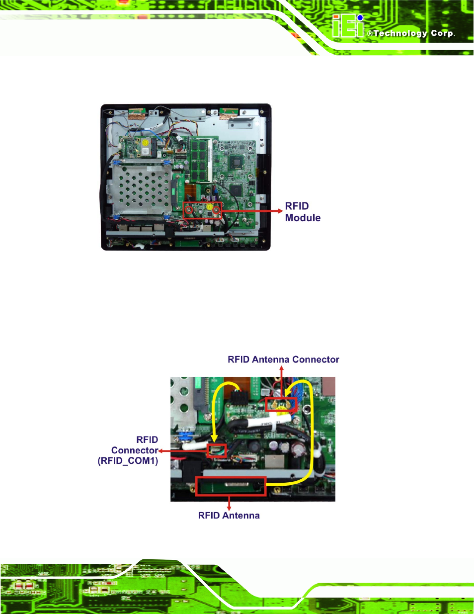 Figure 3-7: rfid reader module installation, Figure 3-8: rfid reader connection | IEI Integration AFL2-10A-N28 User Manual | Page 40 / 203