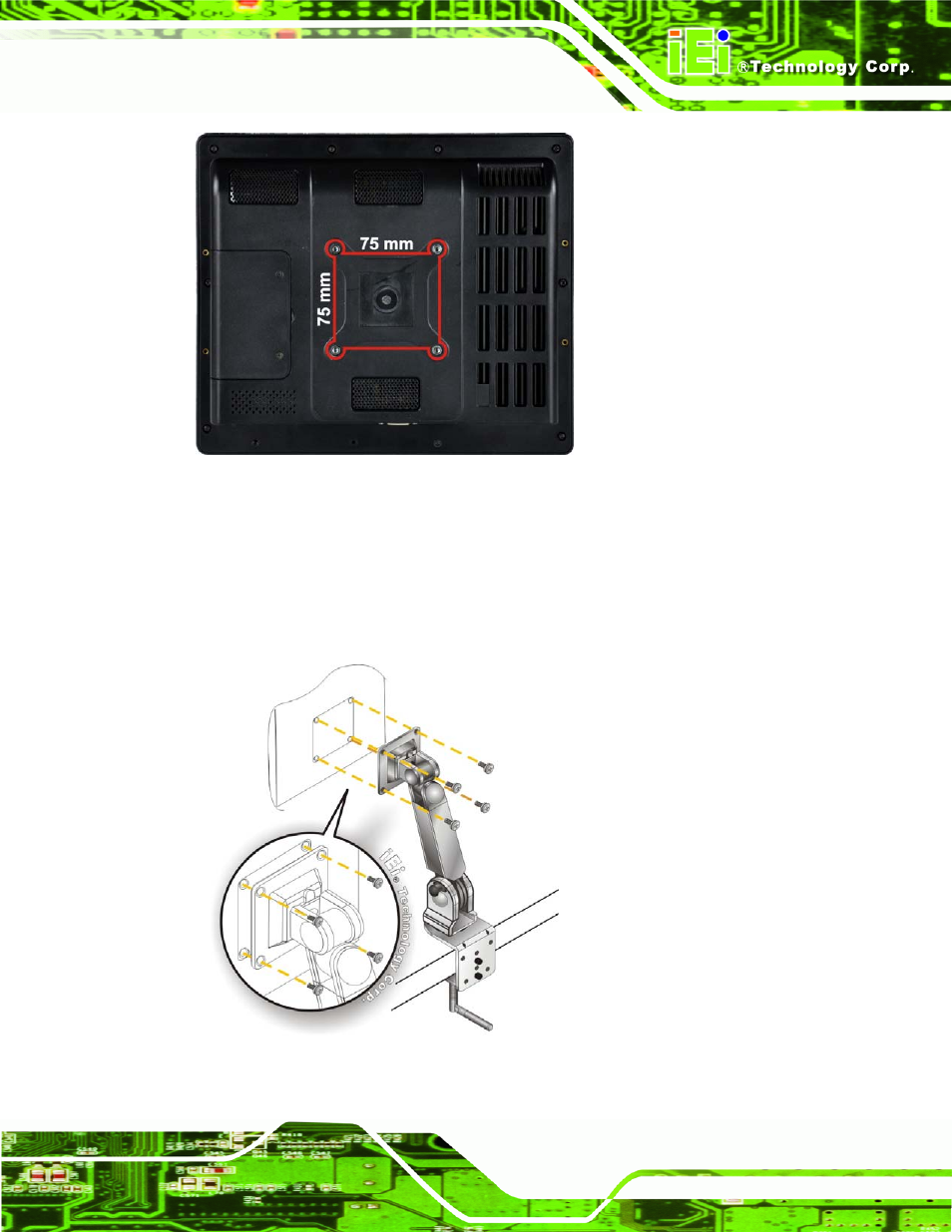 Figure 3-20: arm mounting retention screw holes, Figure 3-21: arm mounting | IEI Integration AFL2-10A-N28 User Manual | Page 52 / 203