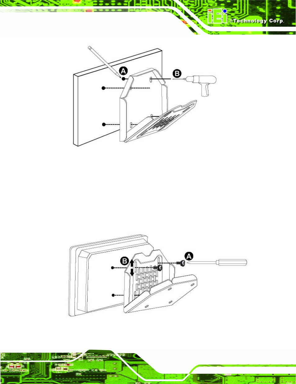 Figure 3-23: drill pilot holes for v-stand, Figure 3-24: secure system to v-stand | IEI Integration AFL2-10A-N28 User Manual | Page 54 / 203