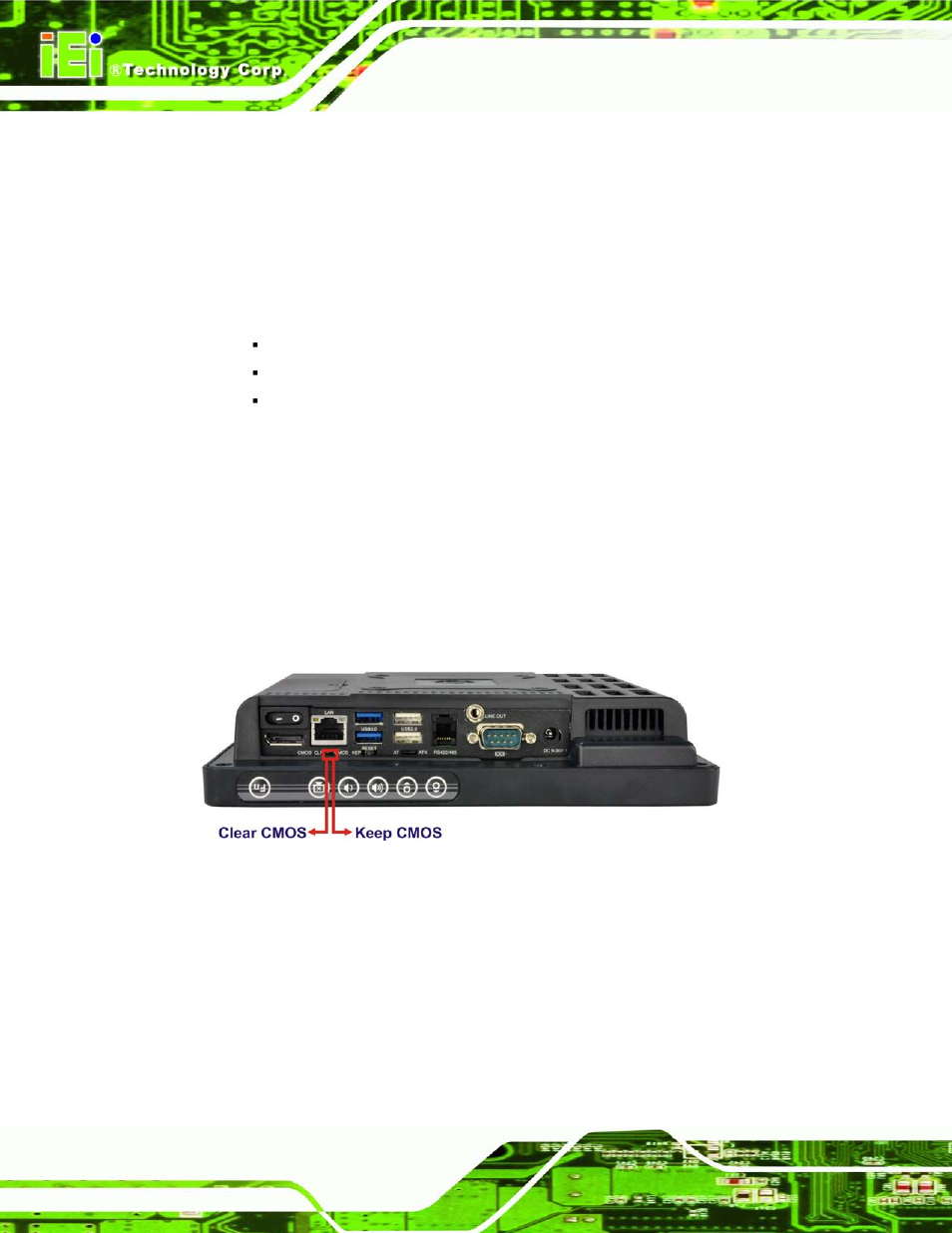 2 atx power mode, 7 clear cmos, 8 reset the system | Lear, Cmos, Eset the, Ystem, Figure 4-7: clear cmos switch location, 7 cle a r cmos | IEI Integration AFL2-08A-N26 User Manual | Page 44 / 195