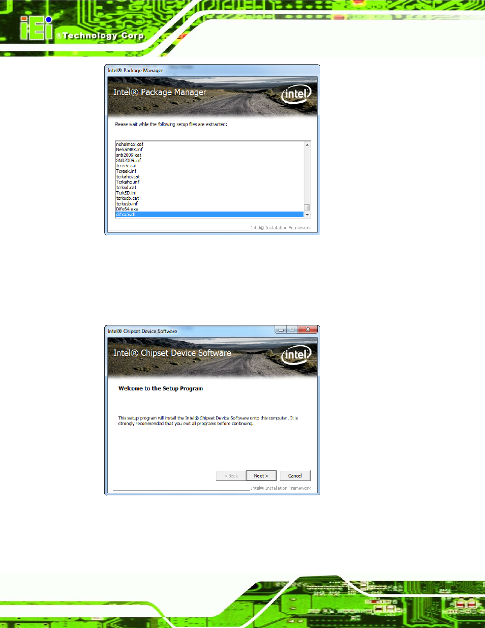 Figure 8-2: chipset driver screen, Figure 8-3: chipset driver welcome screen | IEI Integration AFL2-W07A-N26 User Manual | Page 114 / 195