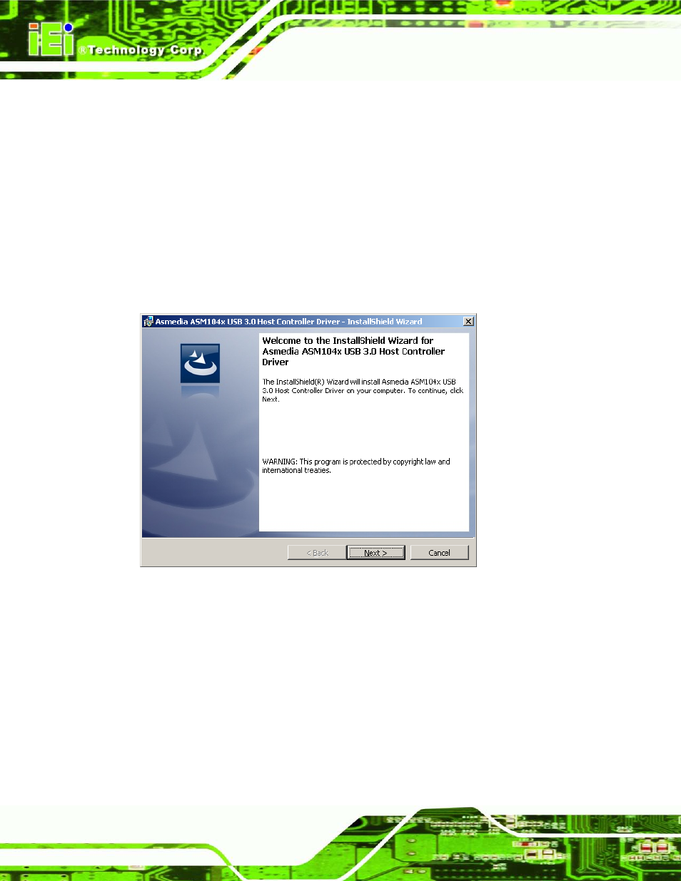 8 usb 3.0 driver installation, River, Nstallation | Figure 8-30: usb 3.0 driver welcome screen, 8 us b 3.0 drive r in s ta lla tio n | IEI Integration AFL2-W07A-N26 User Manual | Page 130 / 195