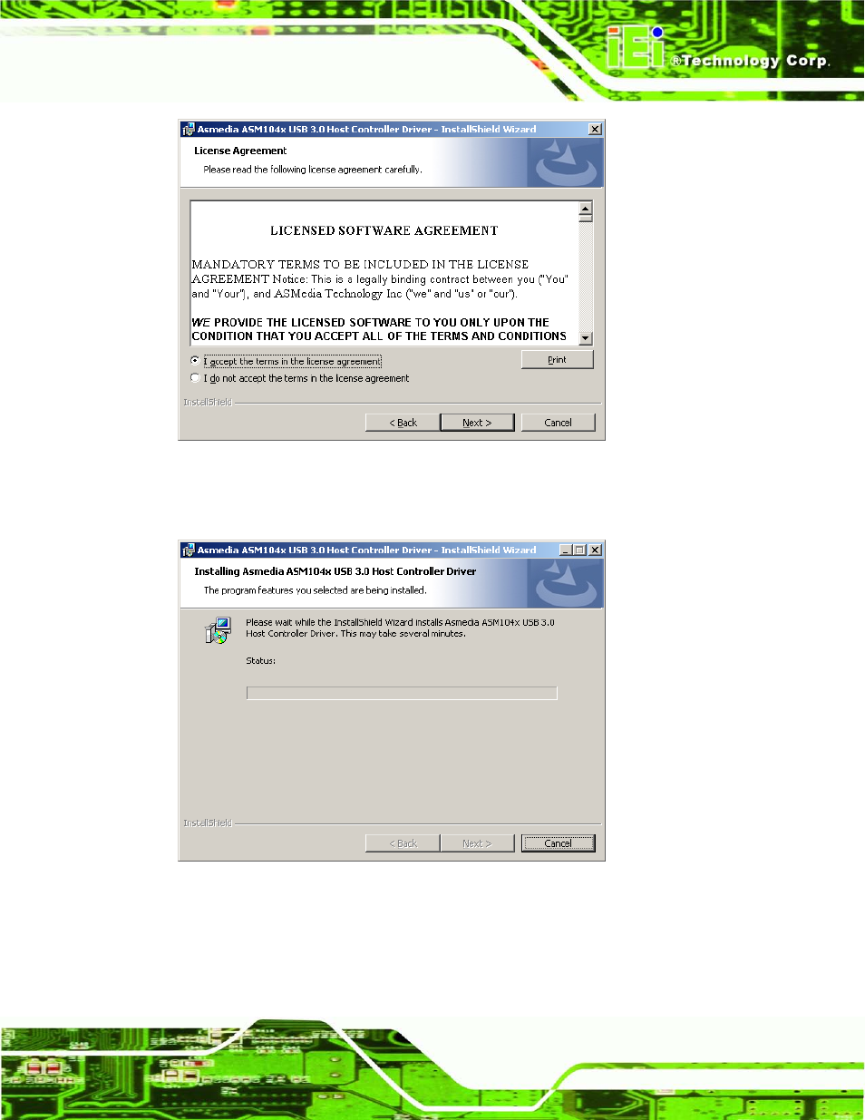 Figure 8-31: usb 3.0 driver license agreement, Figure 8-32: usb 3.0 driver installation | IEI Integration AFL2-W07A-N26 User Manual | Page 131 / 195