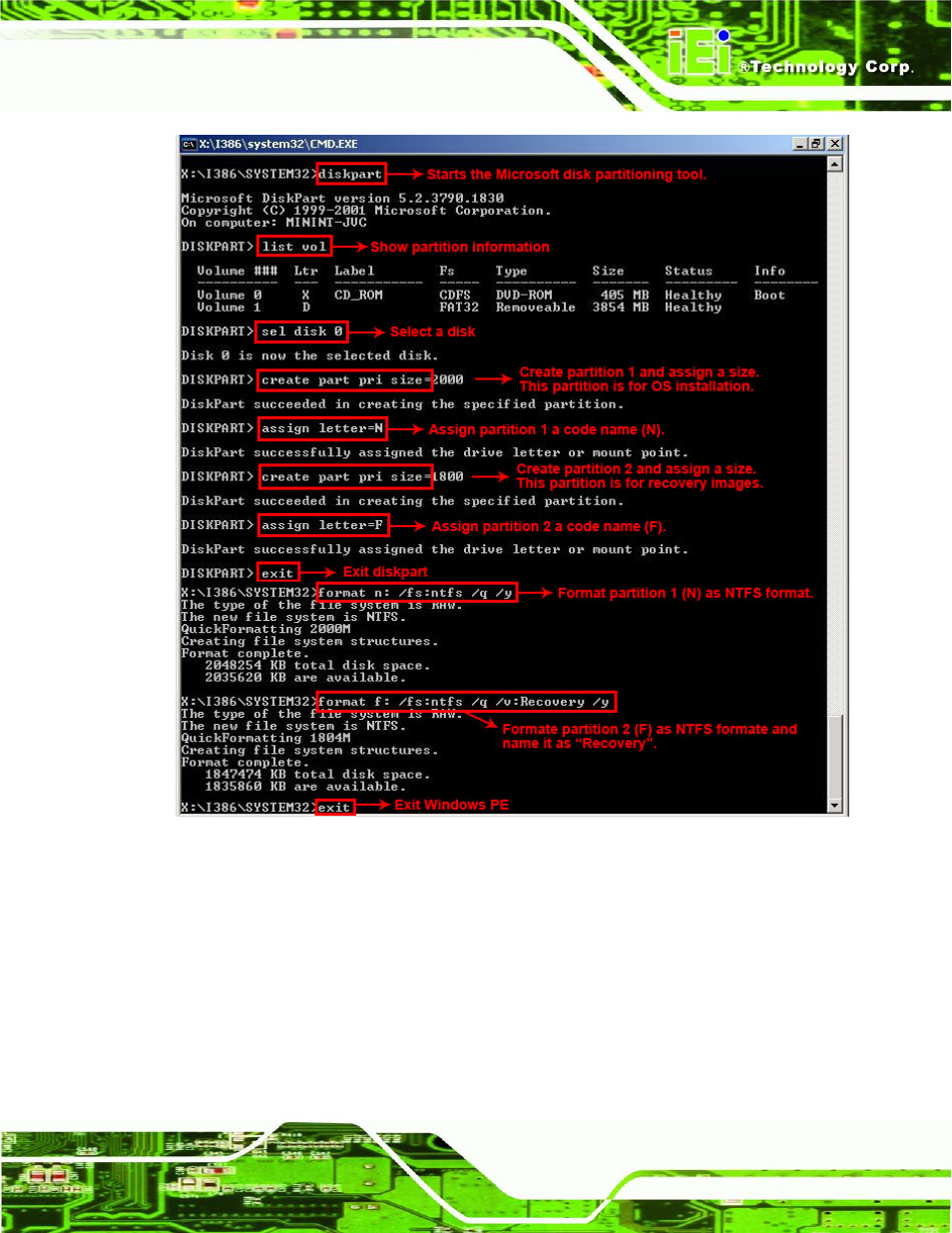 Figure c-5: partition creation commands | IEI Integration AFL2-W07A-N26 User Manual | Page 159 / 195
