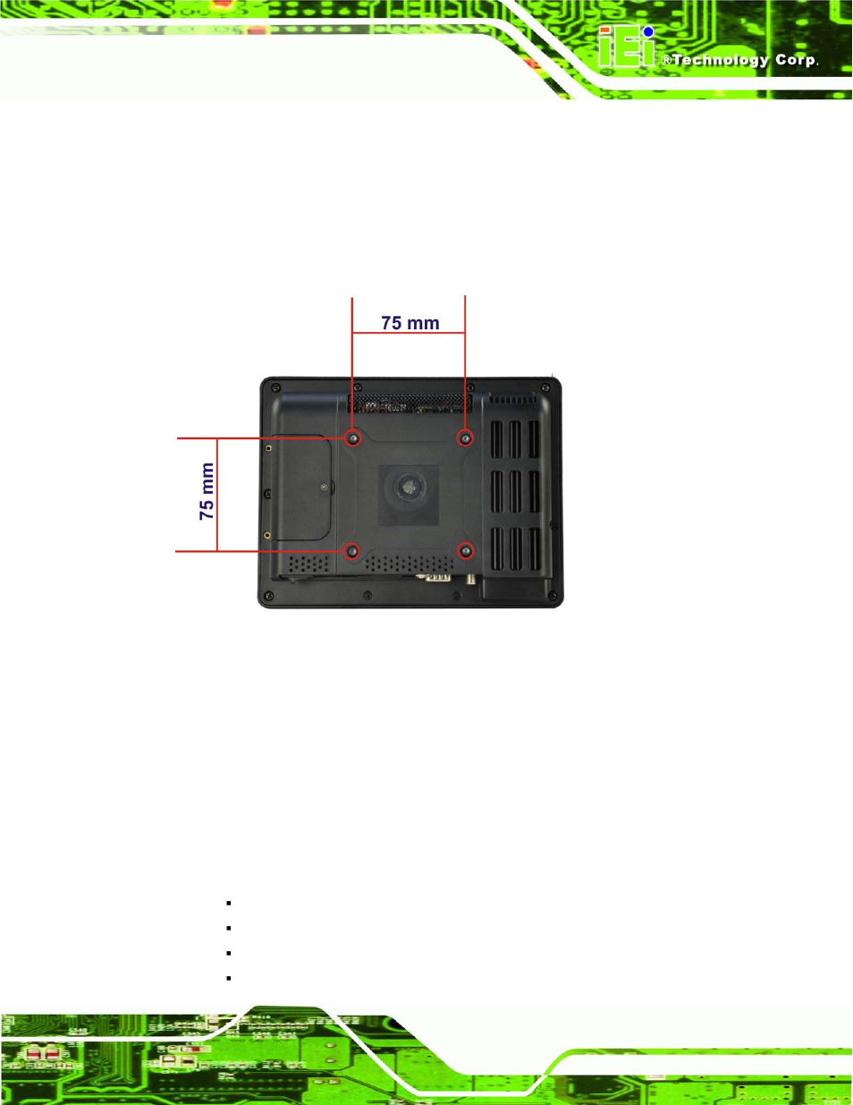 3 stand mounting, 12 external peripheral device connection, Xternal | Eripheral, Evice, Onnection, Figure 4-14: mounting screw location | IEI Integration AFL2-W07A-N26 User Manual | Page 51 / 195