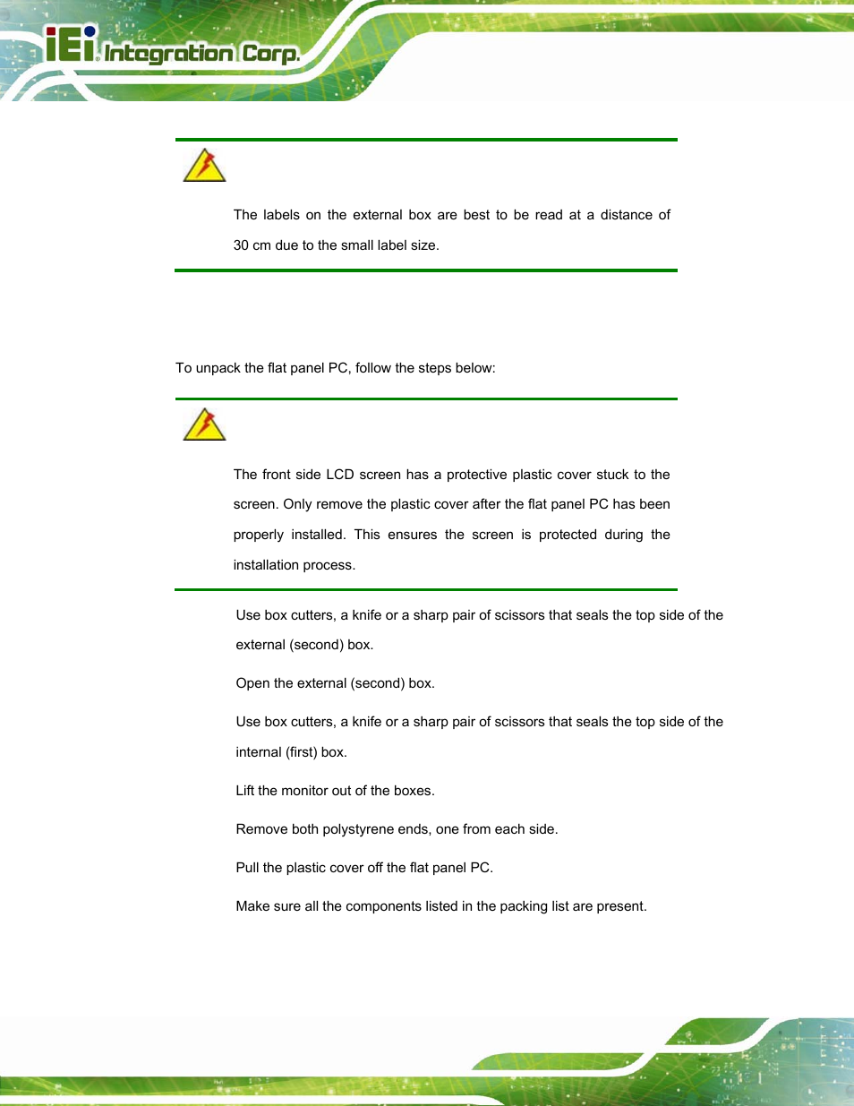 1 unpacking, Npacking | IEI Integration POC-17i_19i-Series_IEI User Manual | Page 24 / 128